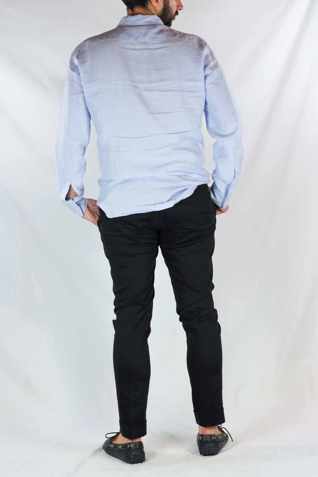 Black Cuffed Cotton Tailored Trousers
