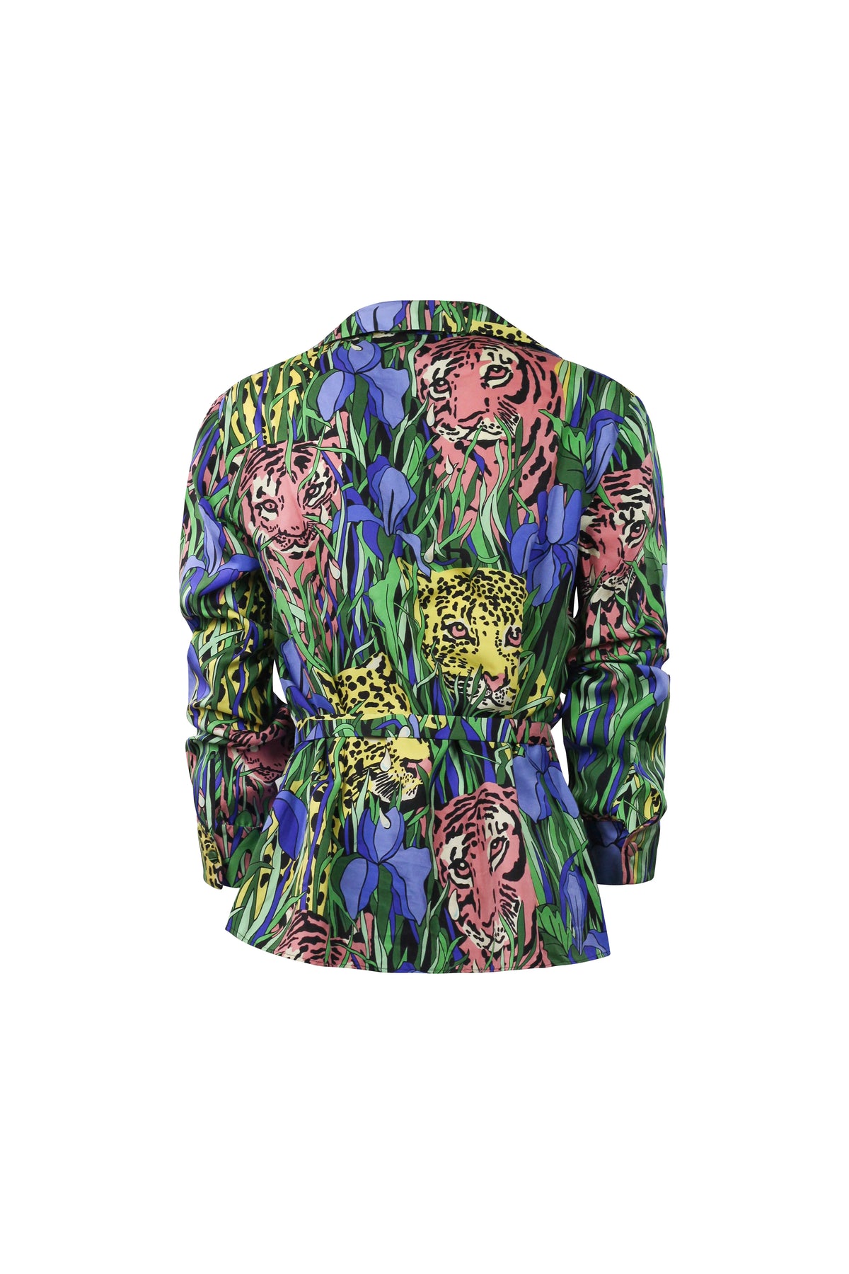 Silk Jungle Tiger Print Belted Blouse