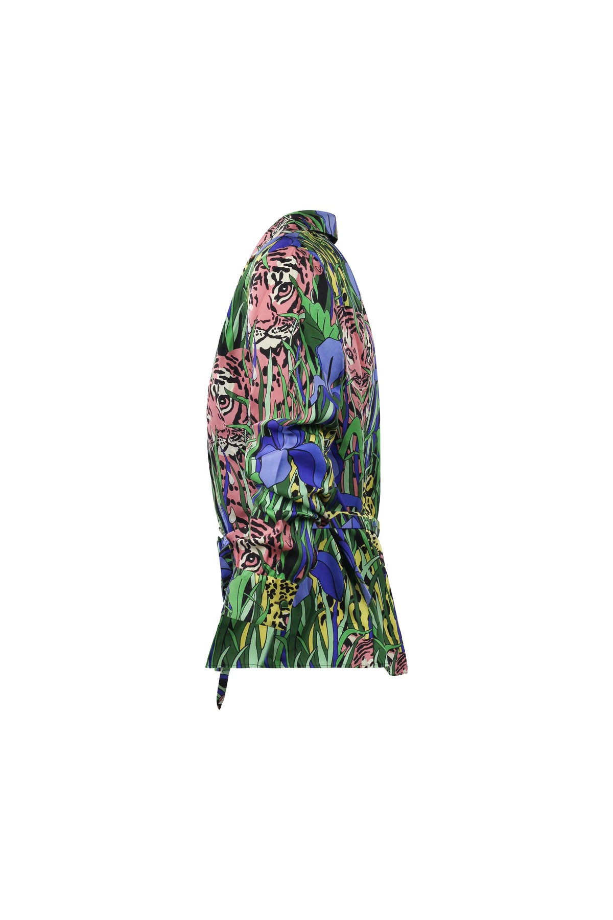 Silk Jungle Tiger Print Belted Blouse