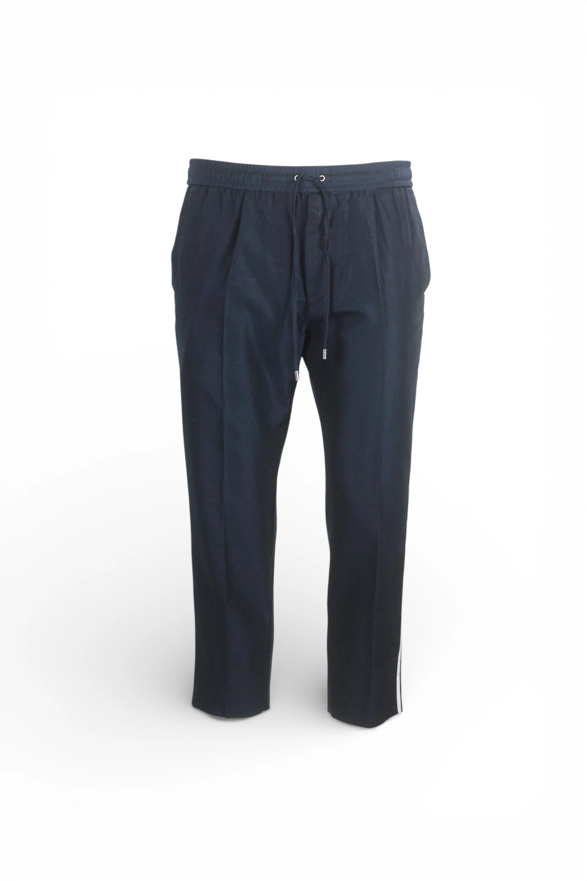 Blue Wool-Cotton Cropped Trousers