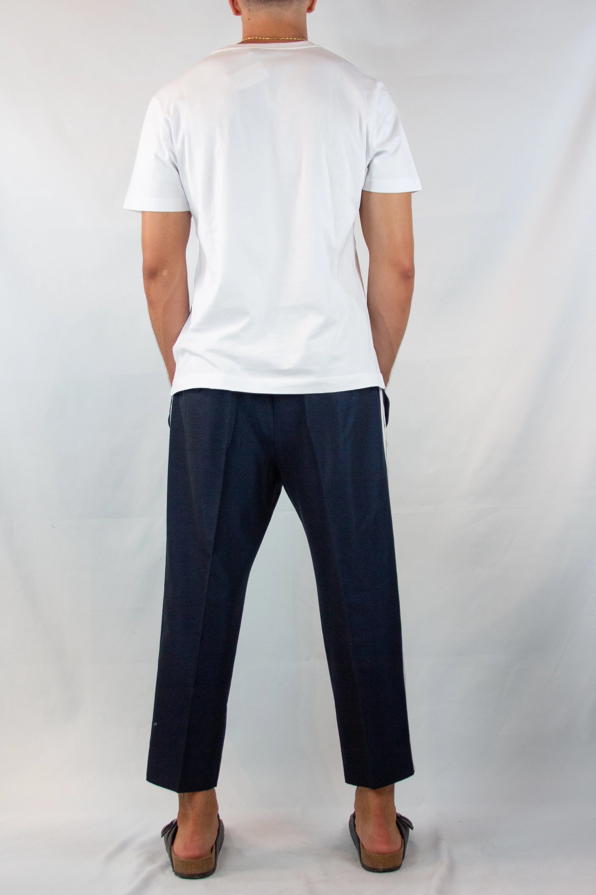 Blue Wool-Cotton Cropped Trousers