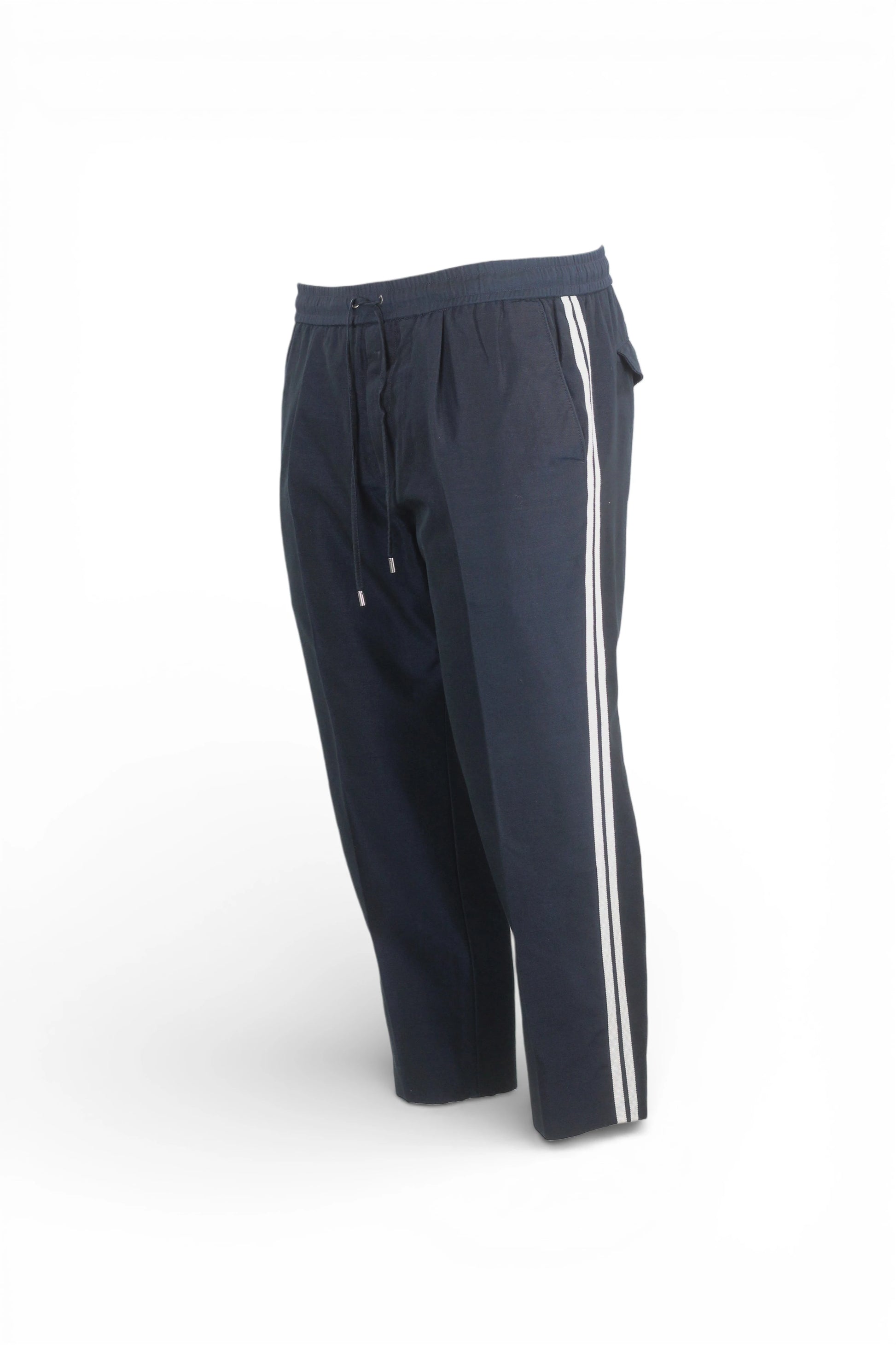 Blue Wool-Cotton Cropped Trousers