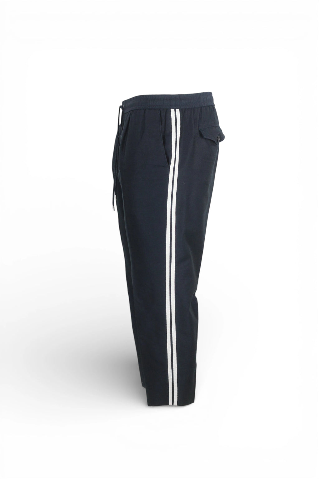 Blue Wool-Cotton Cropped Trousers