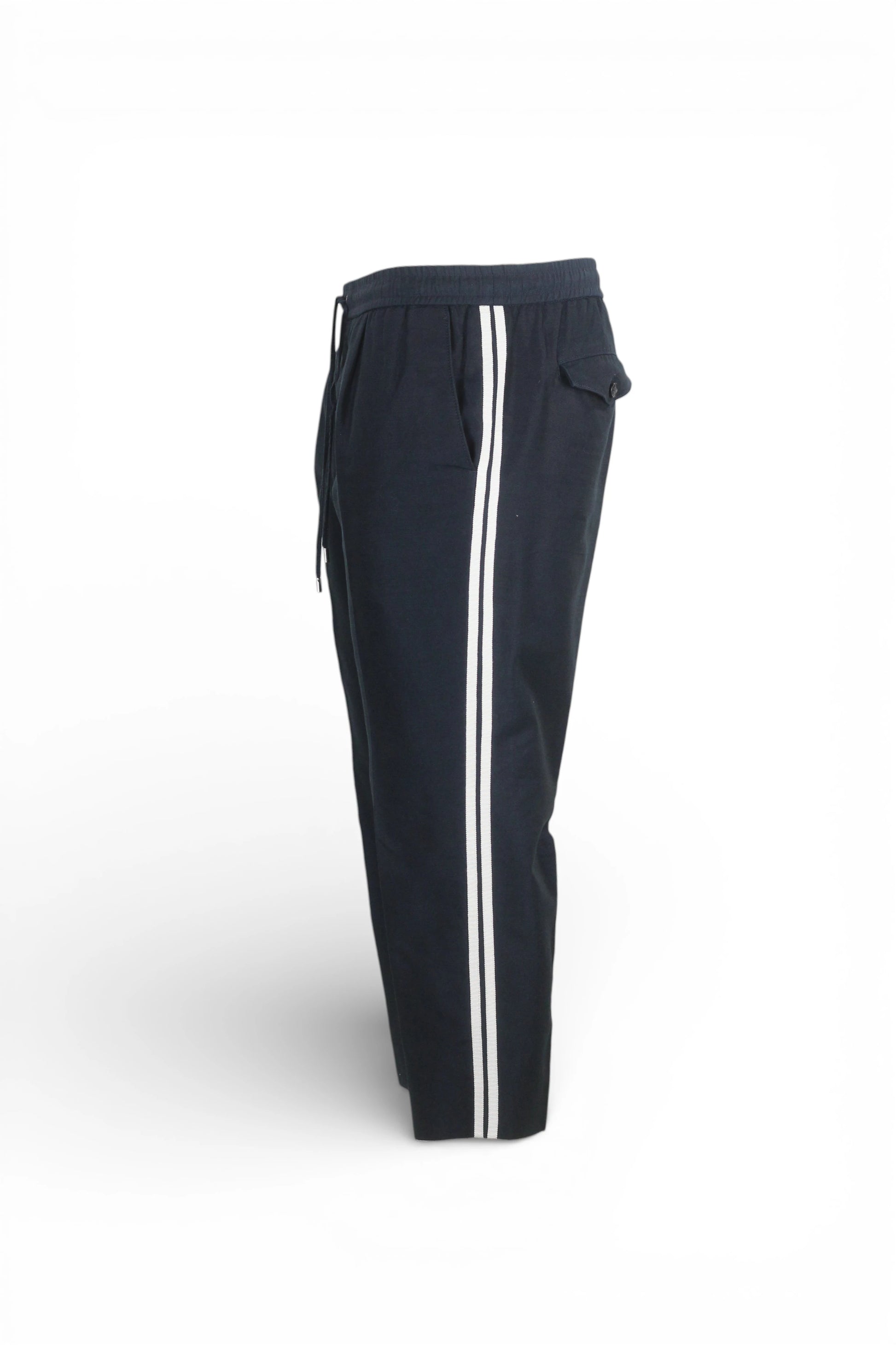 Blue Wool-Cotton Cropped Trousers
