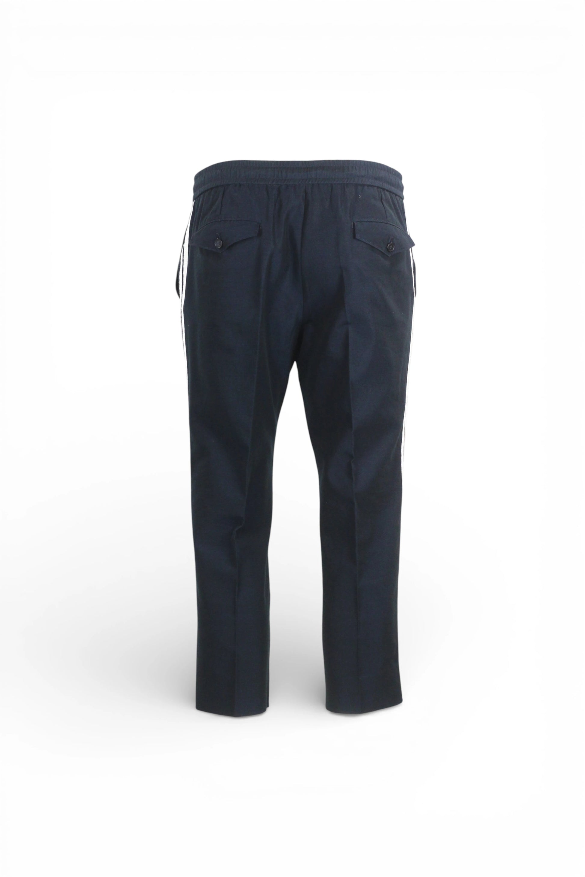 Blue Wool-Cotton Cropped Trousers
