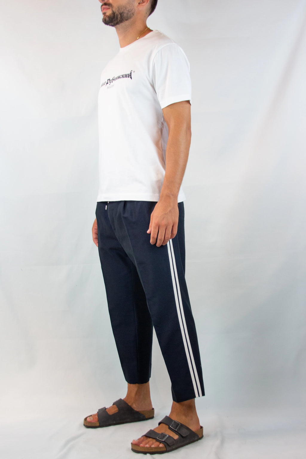 Blue Wool-Cotton Cropped Trousers