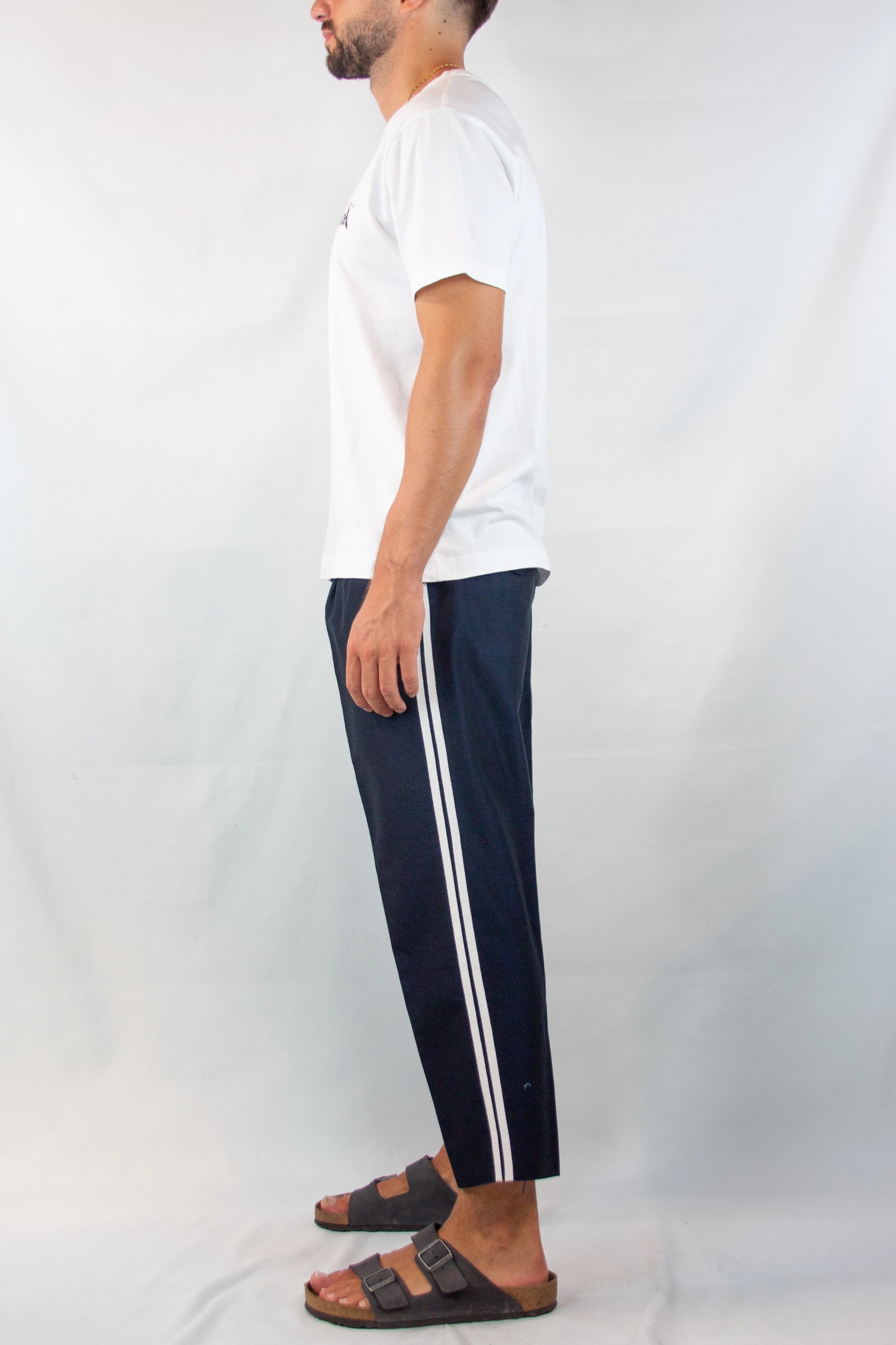 Blue Wool-Cotton Cropped Trousers