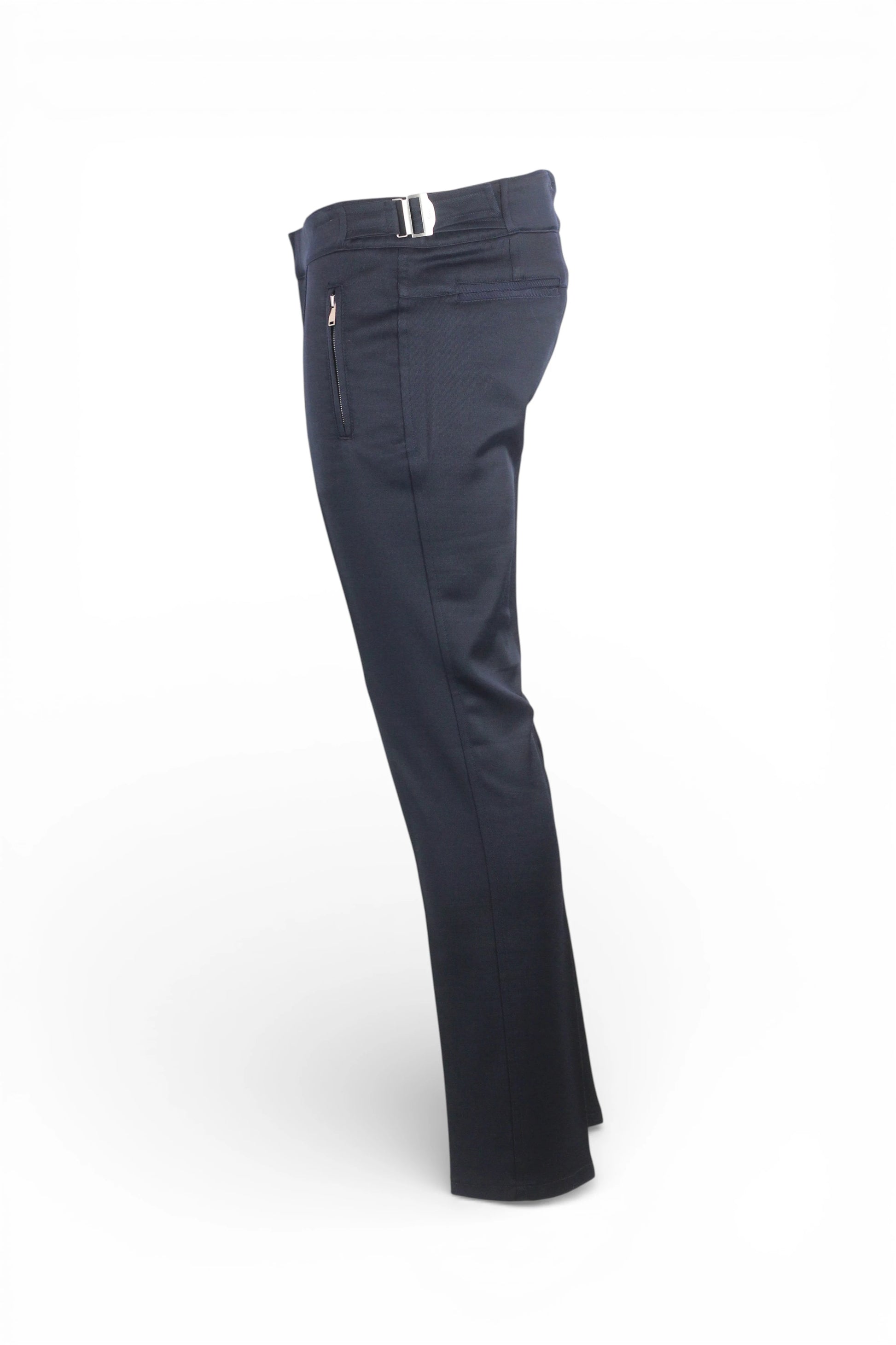 Blue Technical Fabric Trousers with Side Buckle Detail