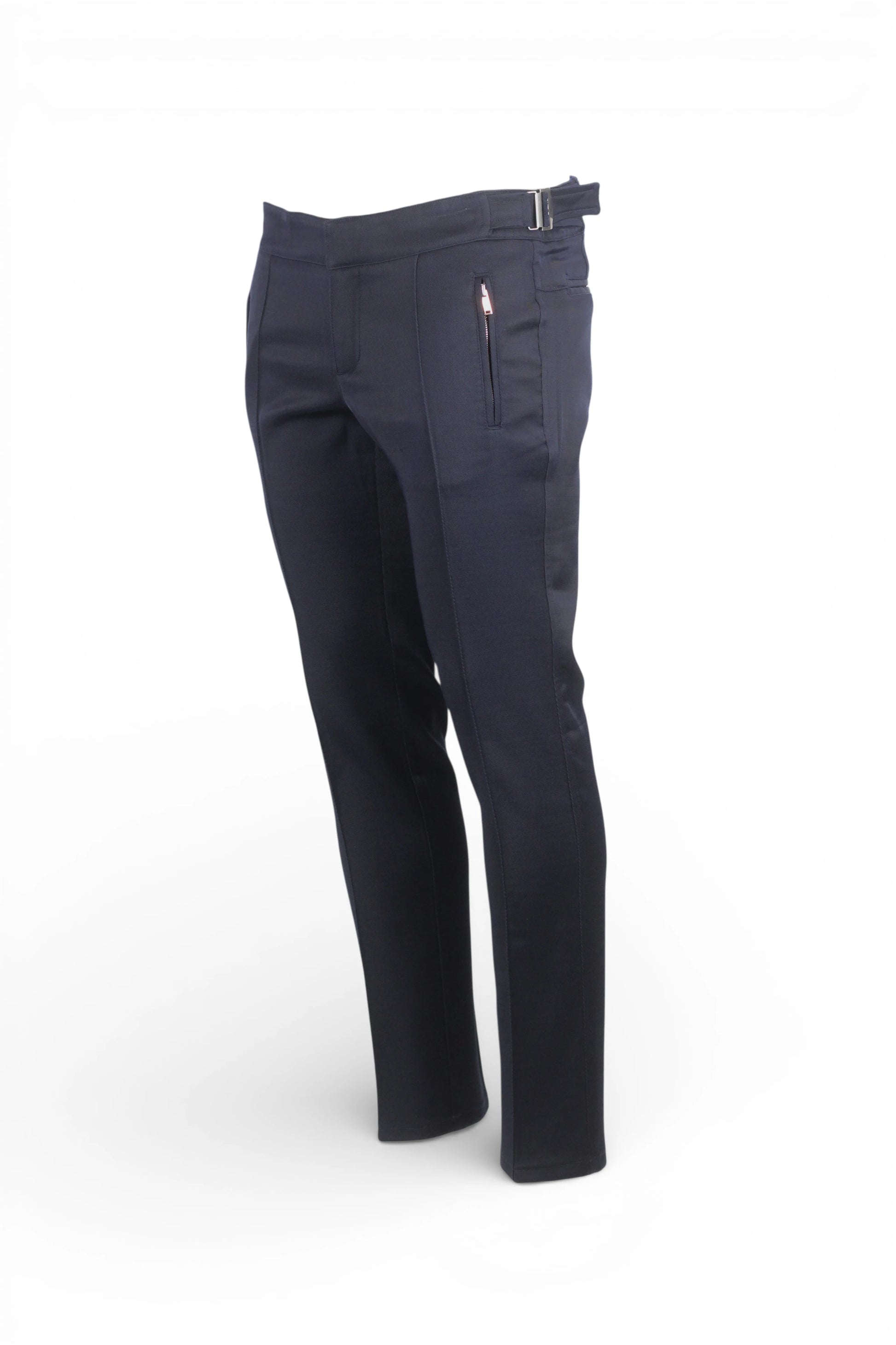 Blue Technical Fabric Trousers with Side Buckle Detail