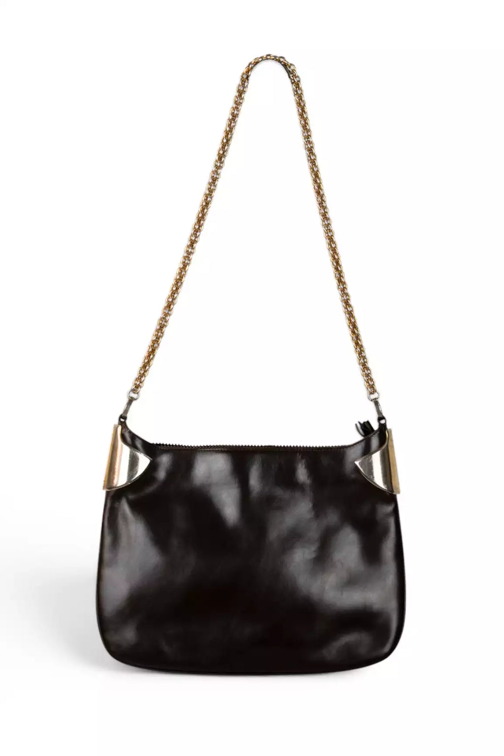 Black Leather Gold Chain Shoulder Bag