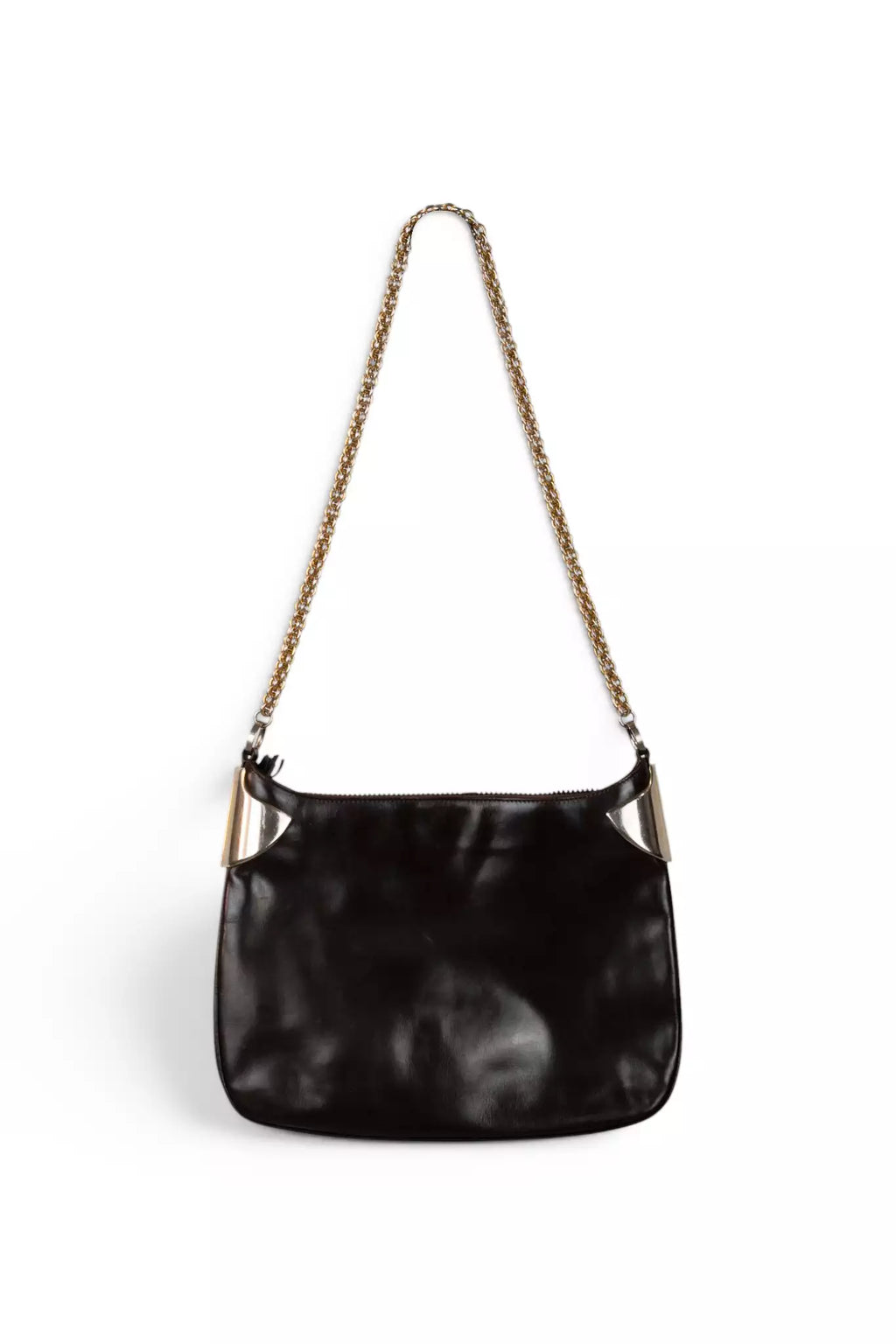 Black Leather Gold Chain Shoulder Bag