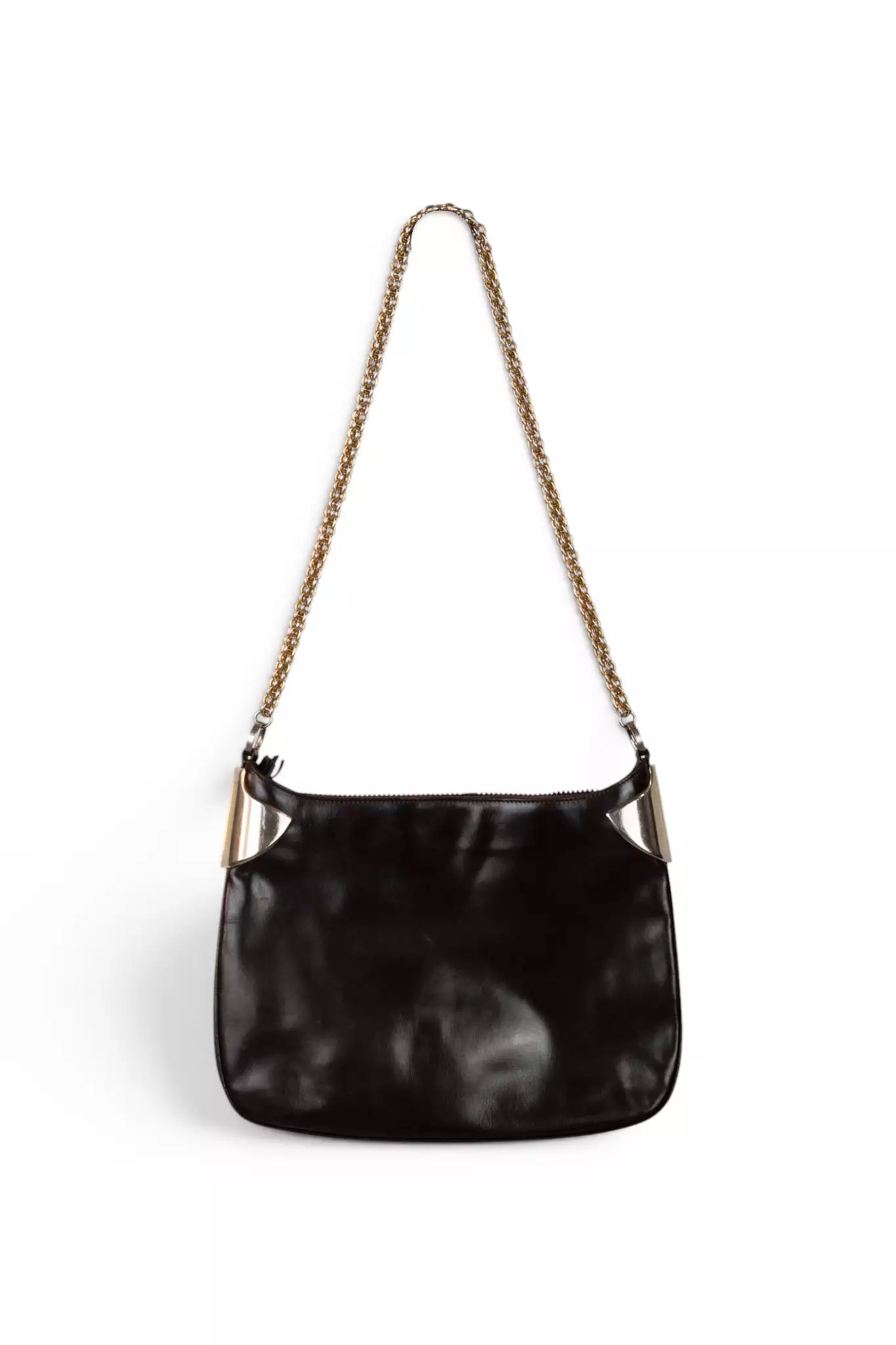 Black Leather Gold Chain Shoulder Bag