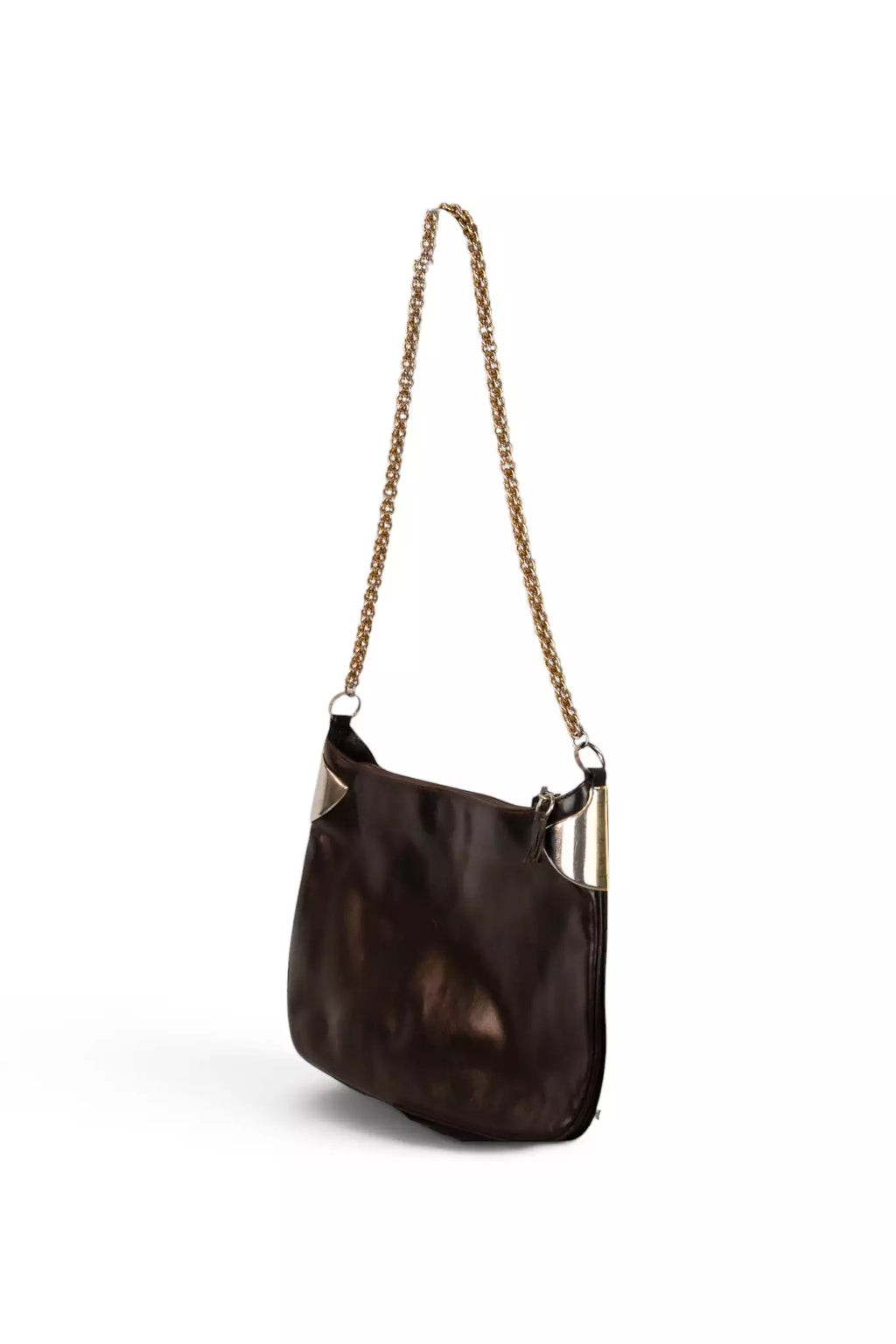 Black Leather Gold Chain Shoulder Bag