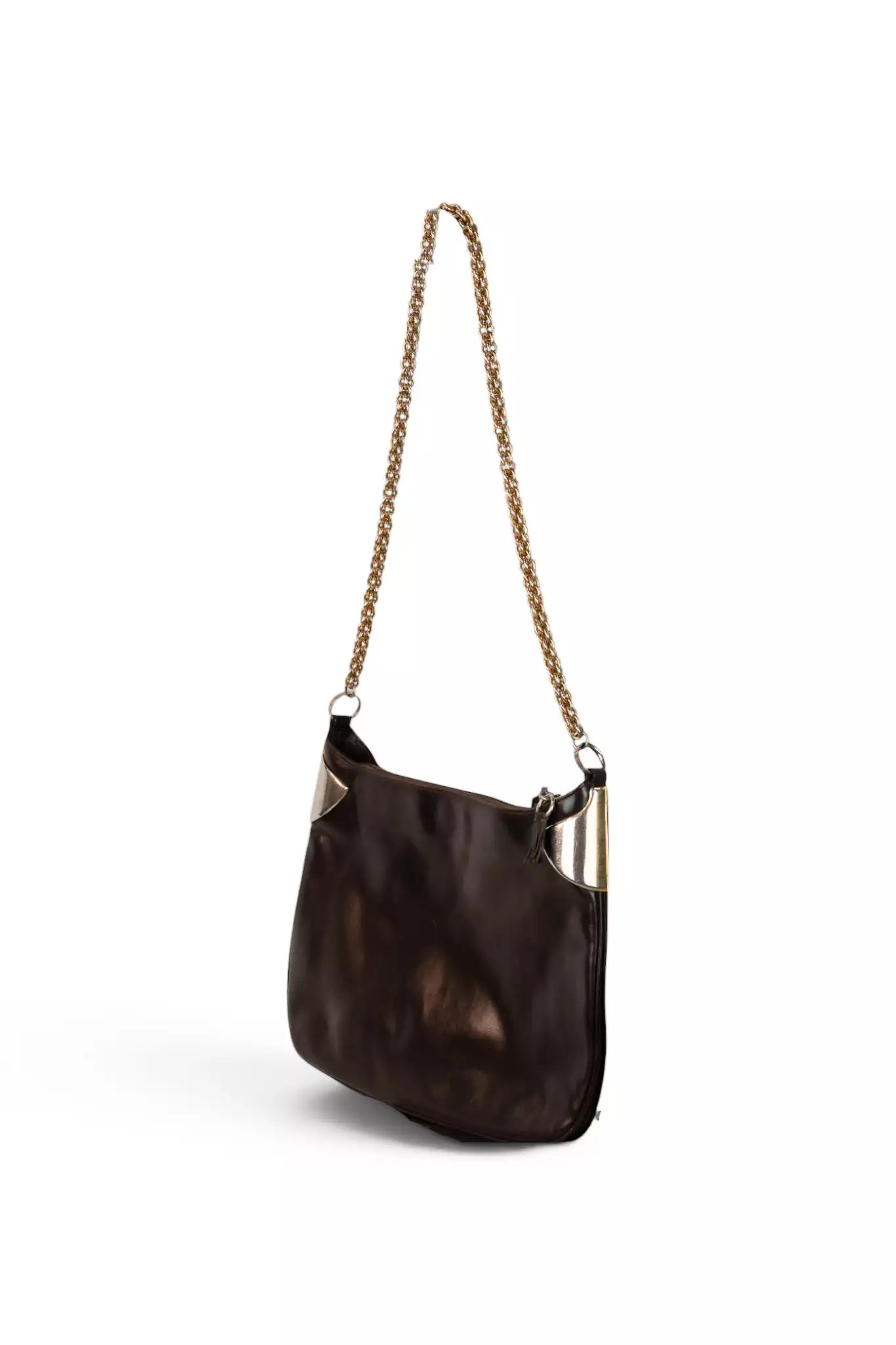 Black Leather Gold Chain Shoulder Bag