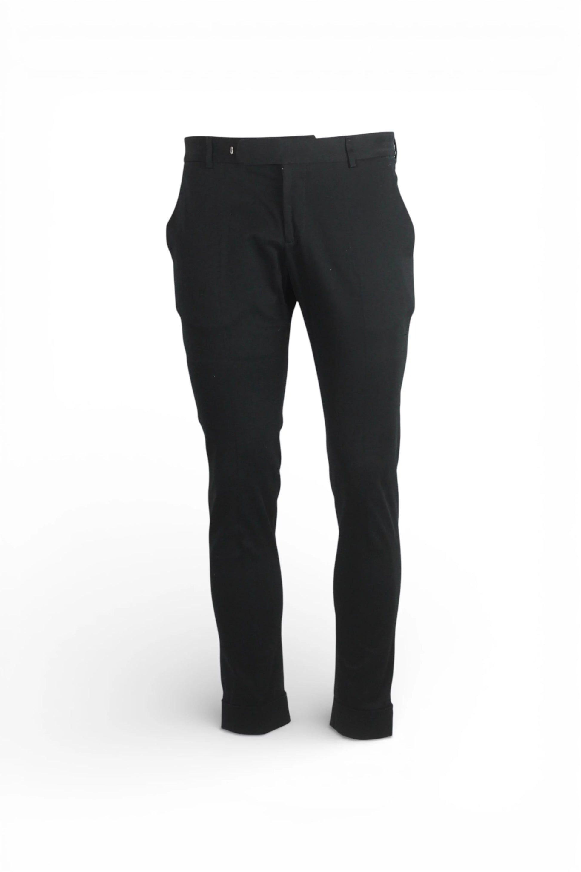 Black Cuffed Cotton Tailored Trousers