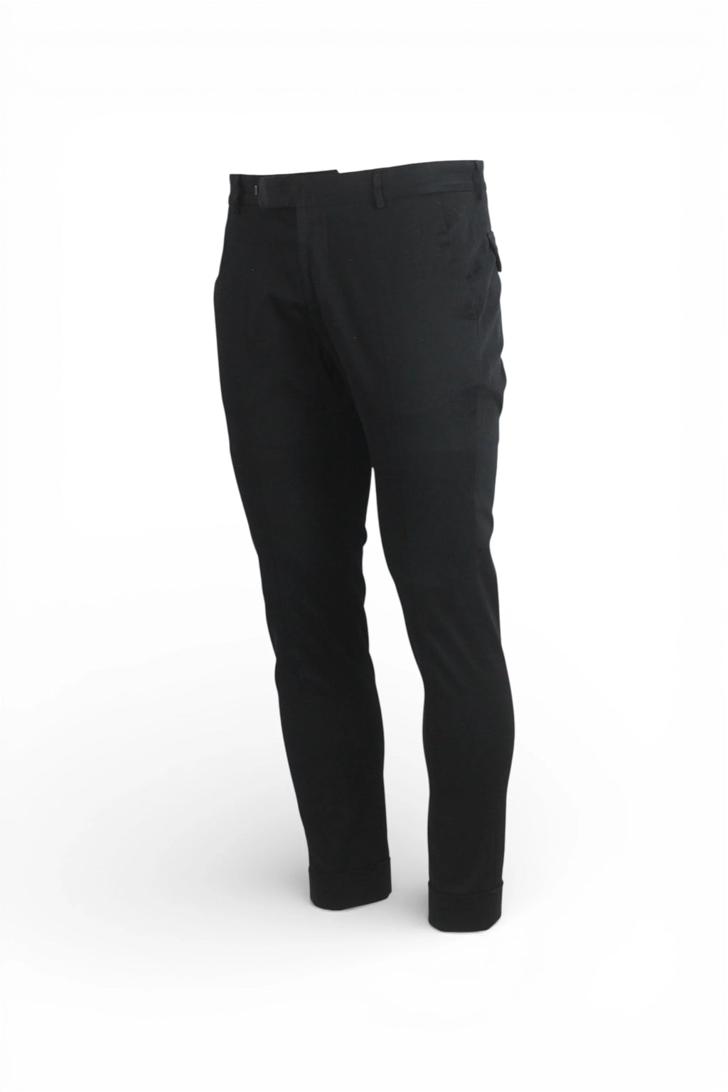 Black Cuffed Cotton Tailored Trousers