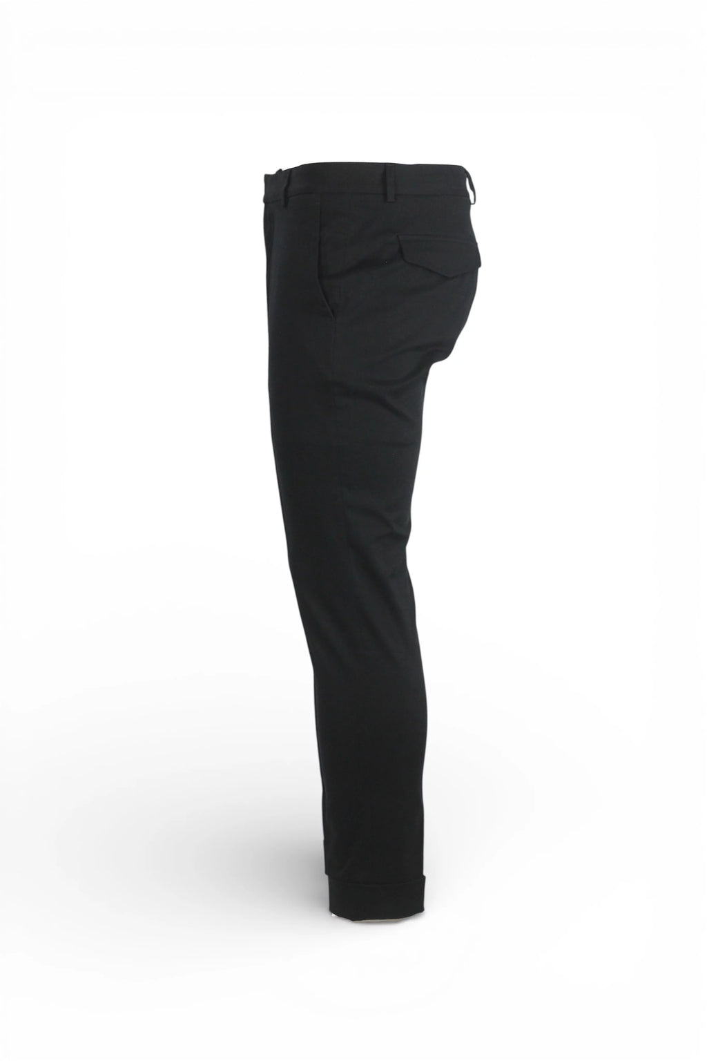 Black Cuffed Cotton Tailored Trousers