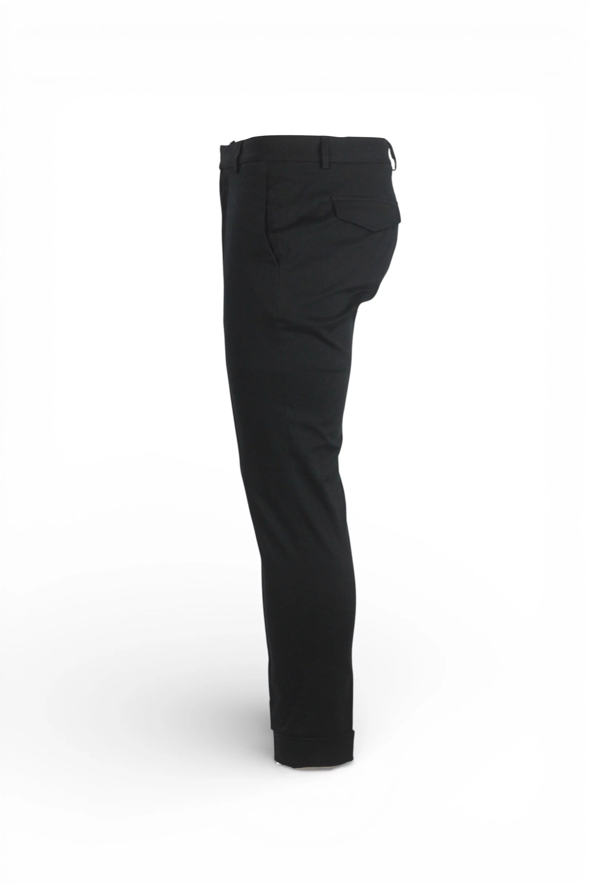 Black Cuffed Cotton Tailored Trousers