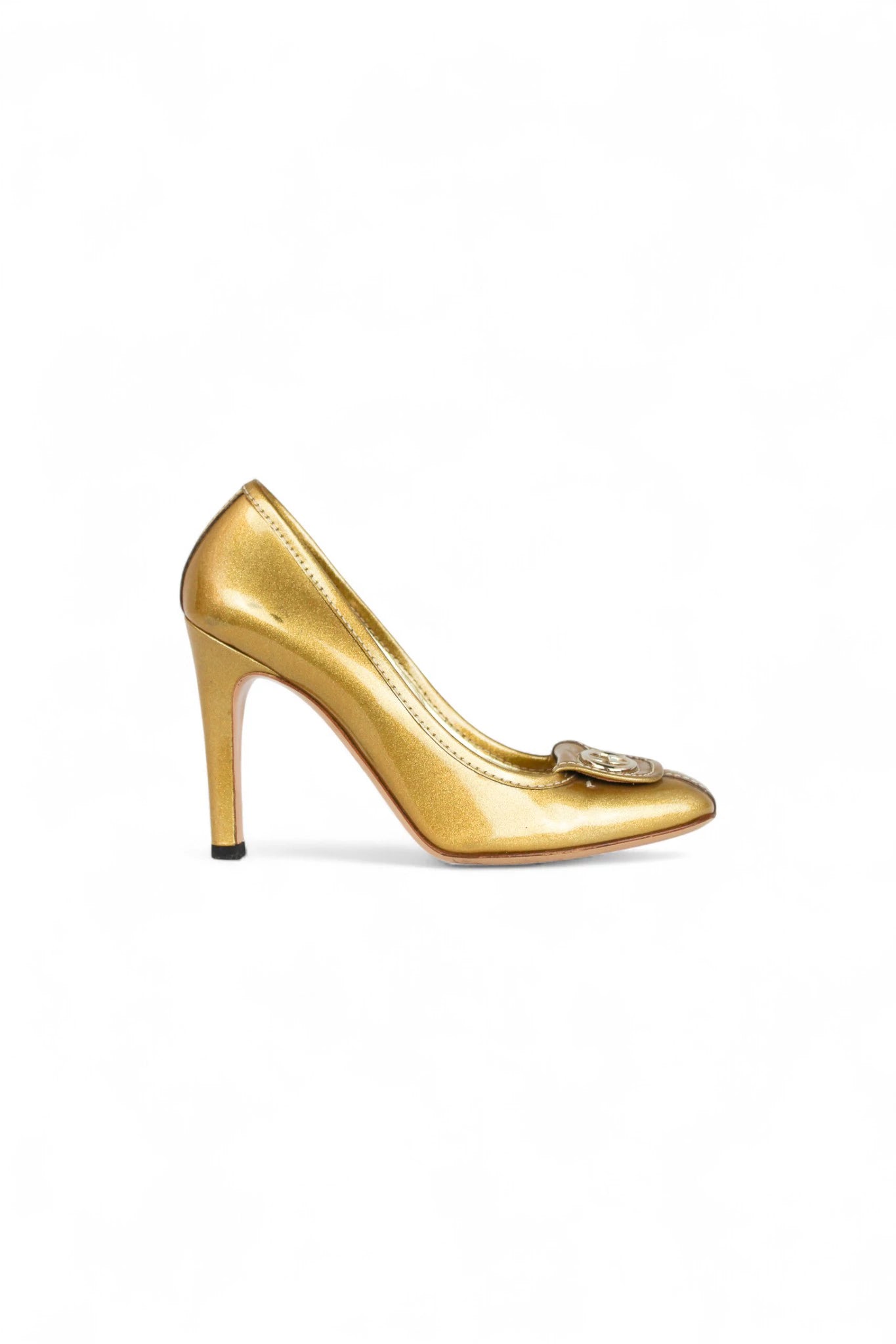 Gold Patent Pumps with logo