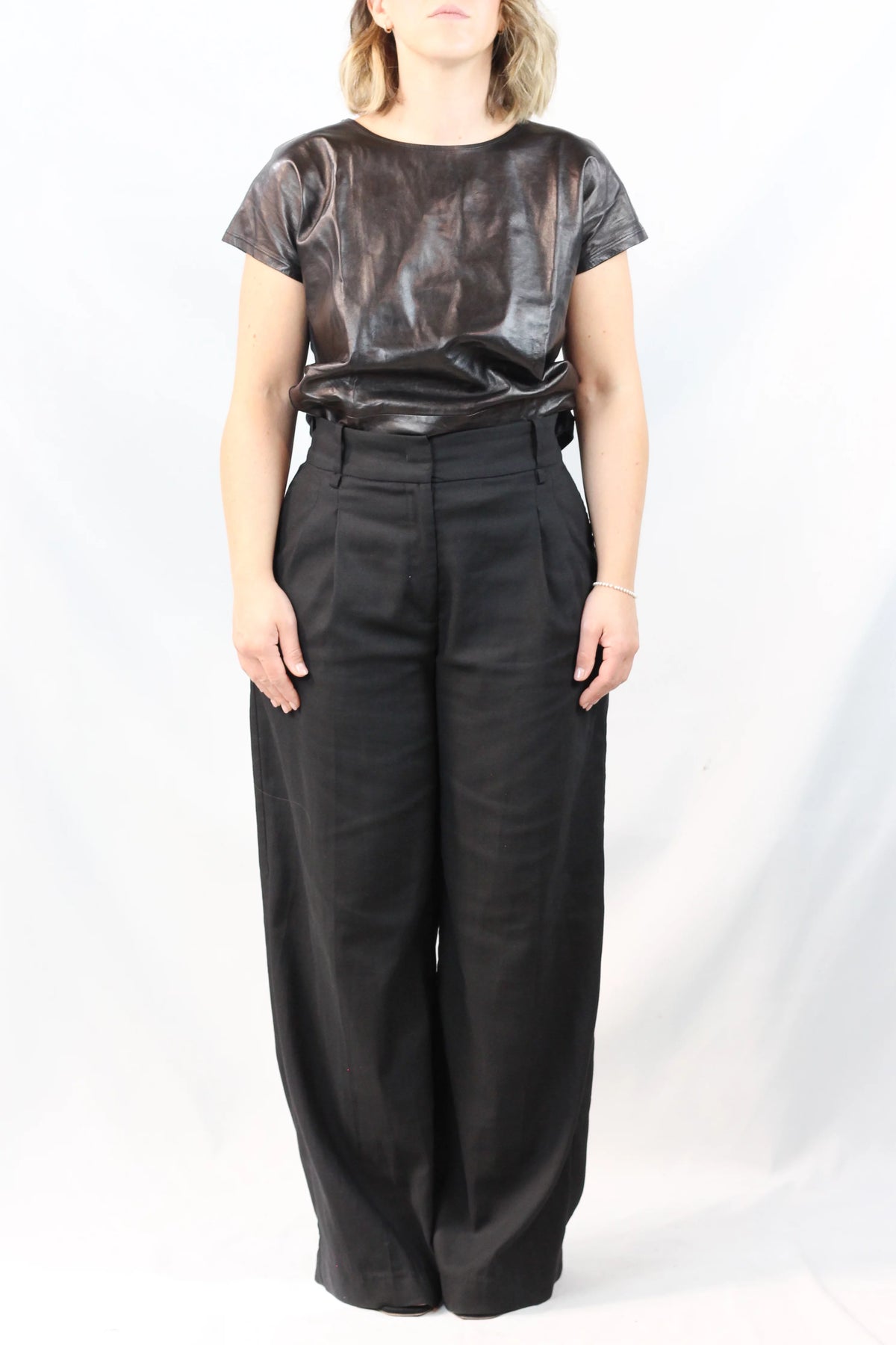 Leather Cap-Sleeve Top