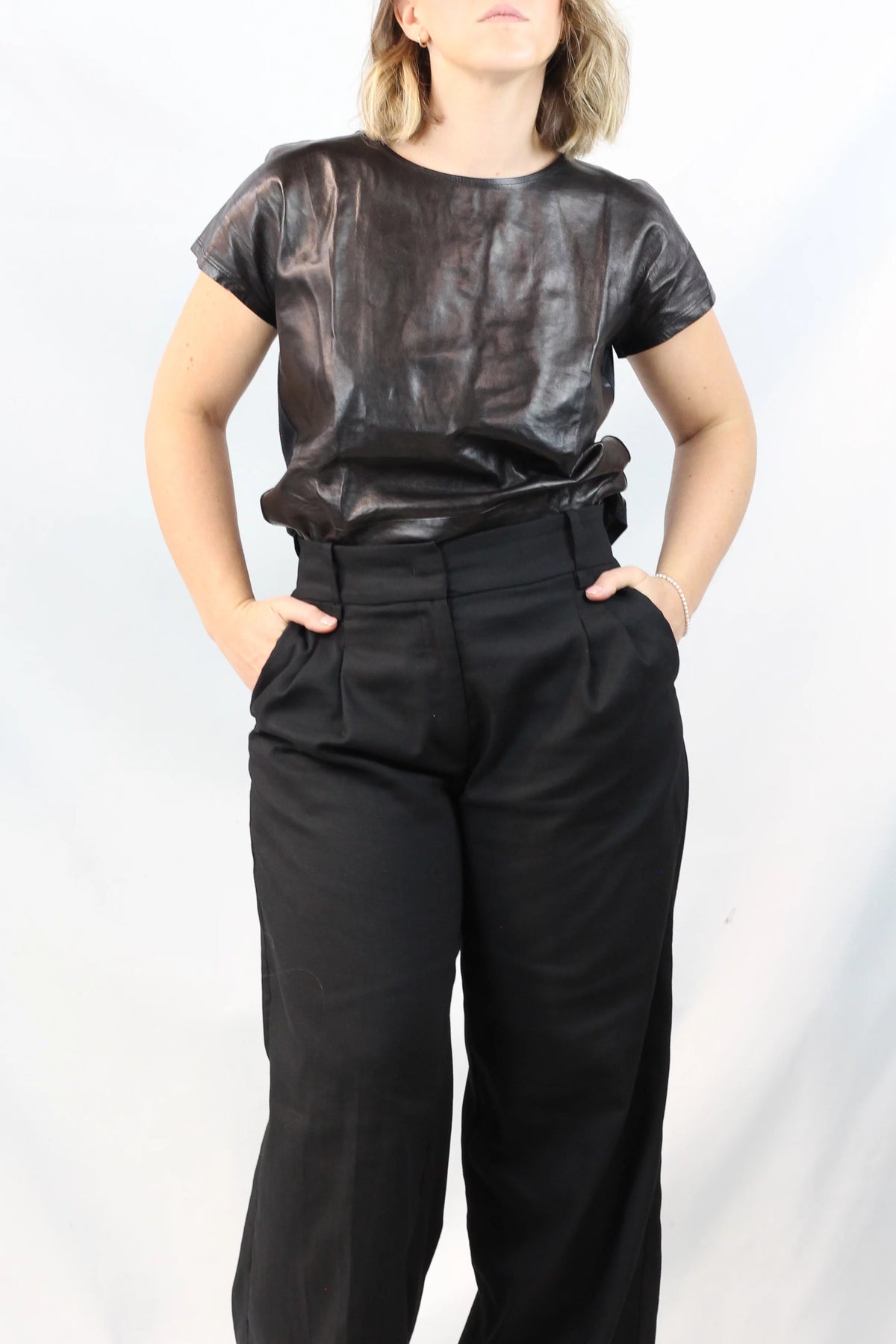 Leather Cap-Sleeve Top
