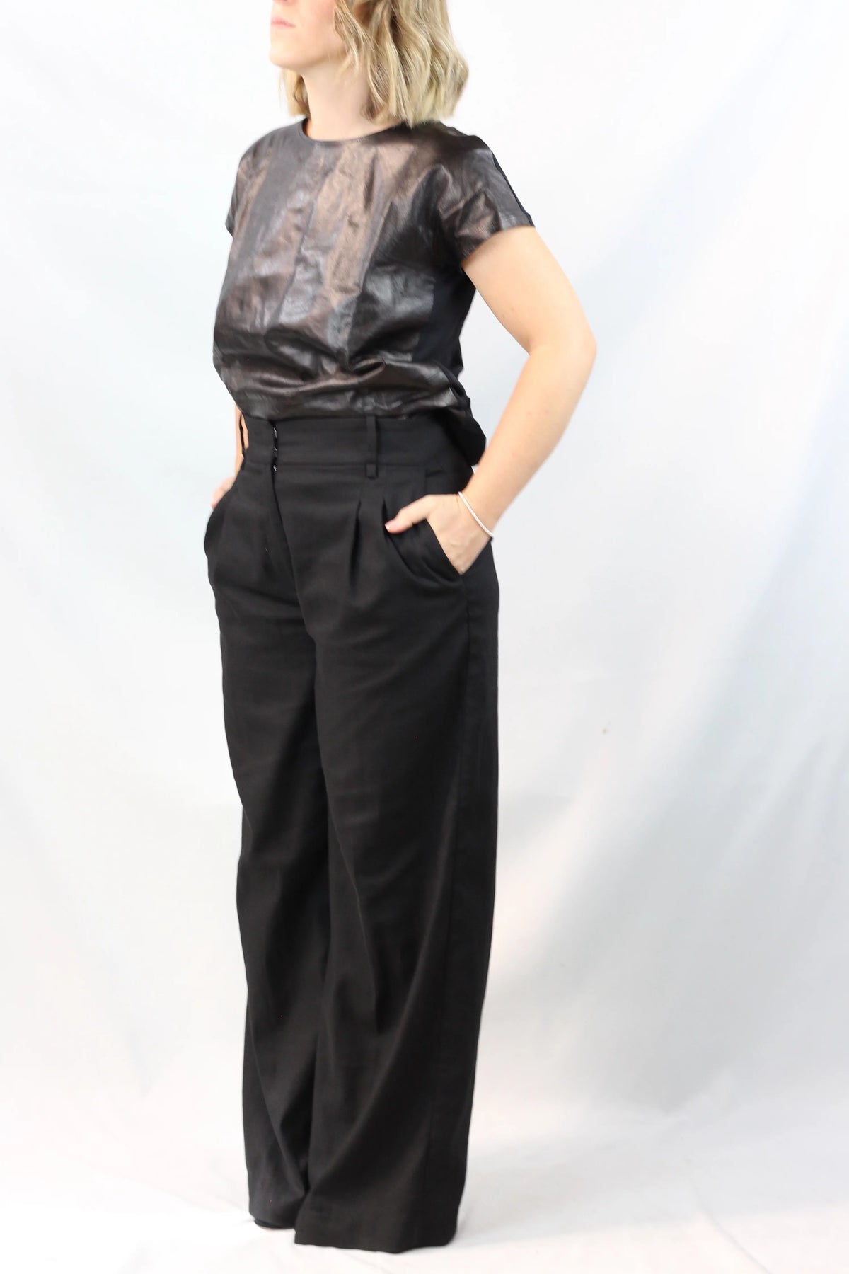 Leather Cap-Sleeve Top
