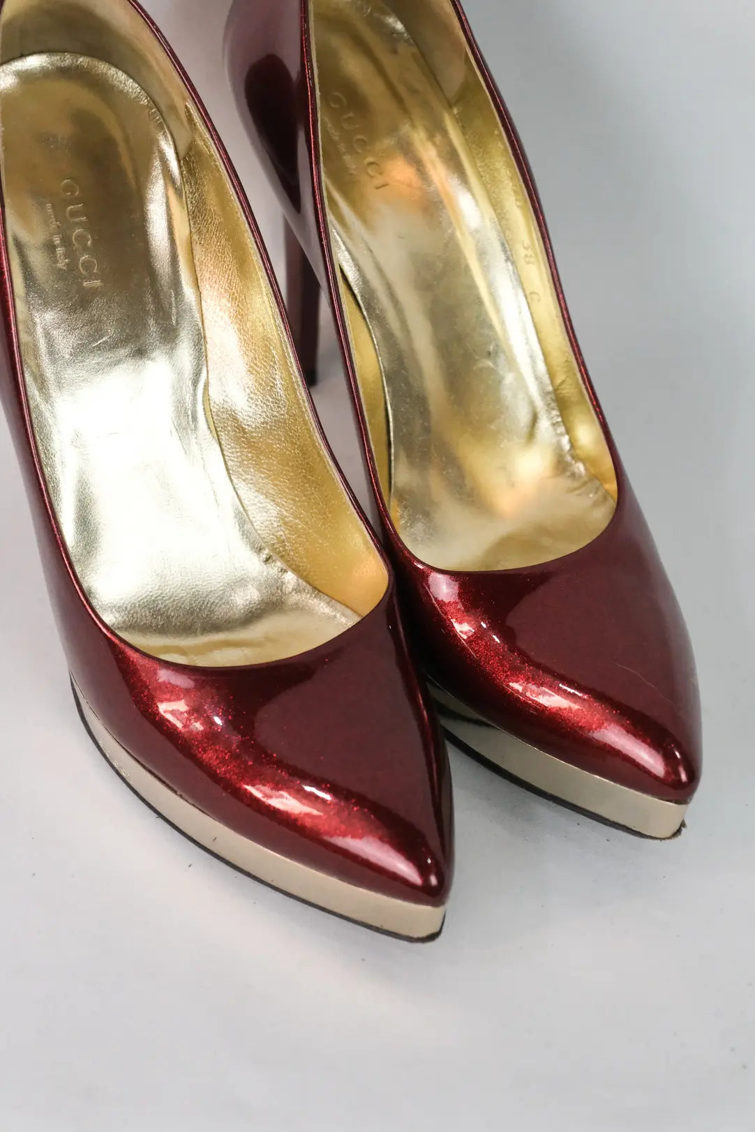Red Glitter Patent Platform Pumps