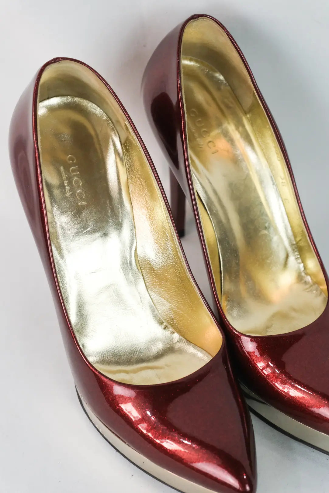 Red Glitter Patent Platform Pumps