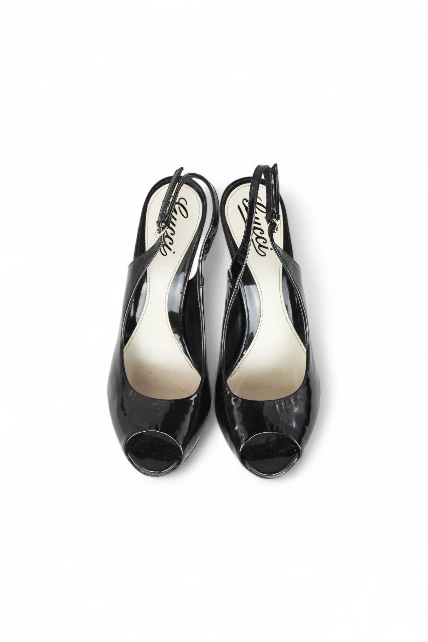 Dark Navy Patent Slingback Peep-Toe Heels