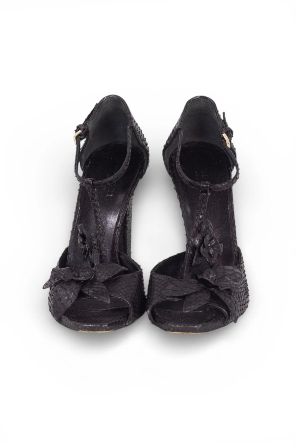 Black Heeled Sandals with Snakeskin Effect