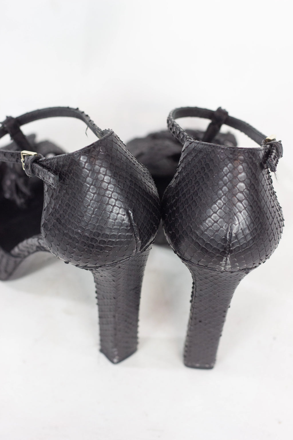Black Heeled Sandals with Snakeskin Effect