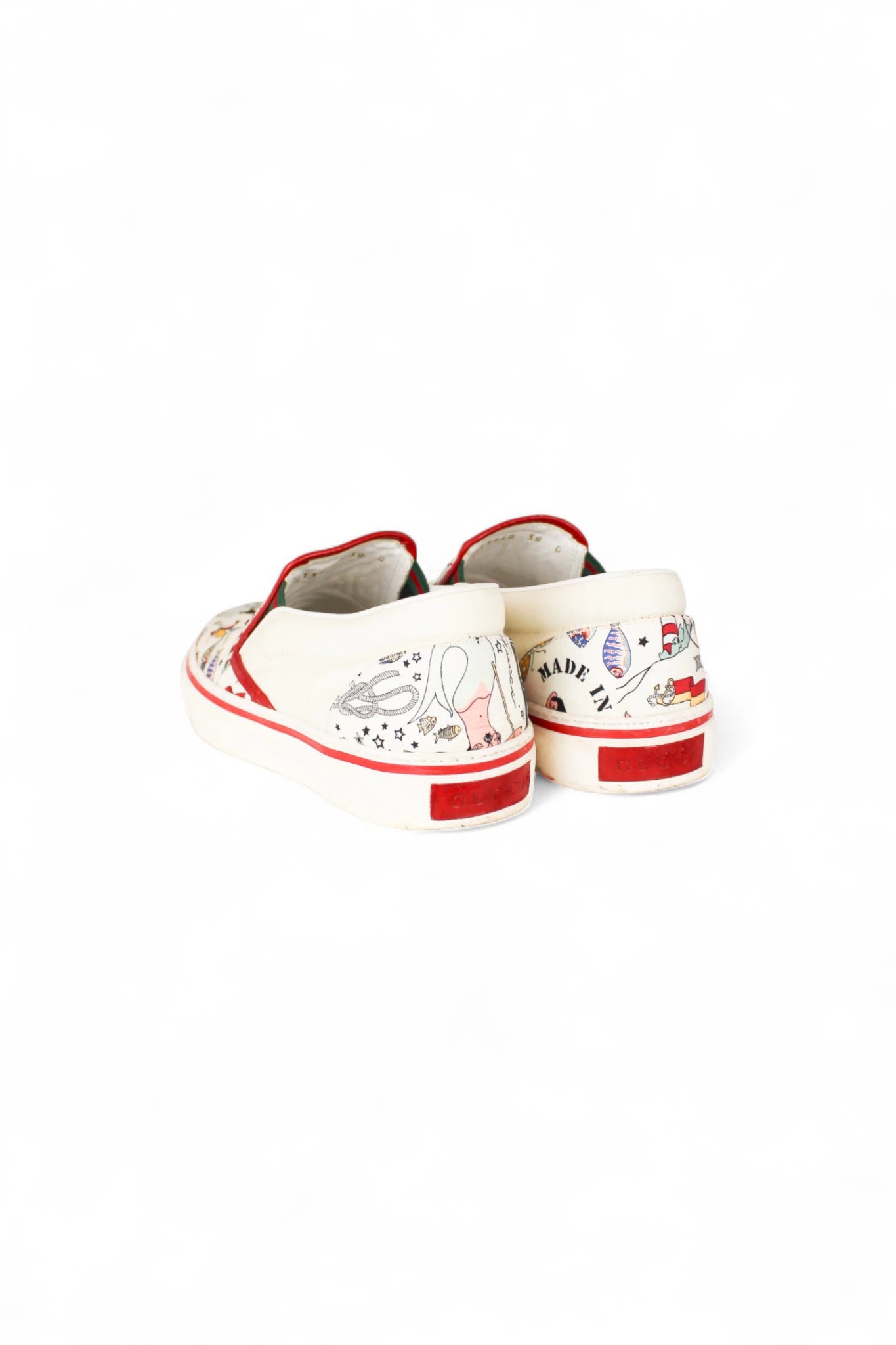 White Canvas Slip-On Sneakers with Tattoo-Inspired Print