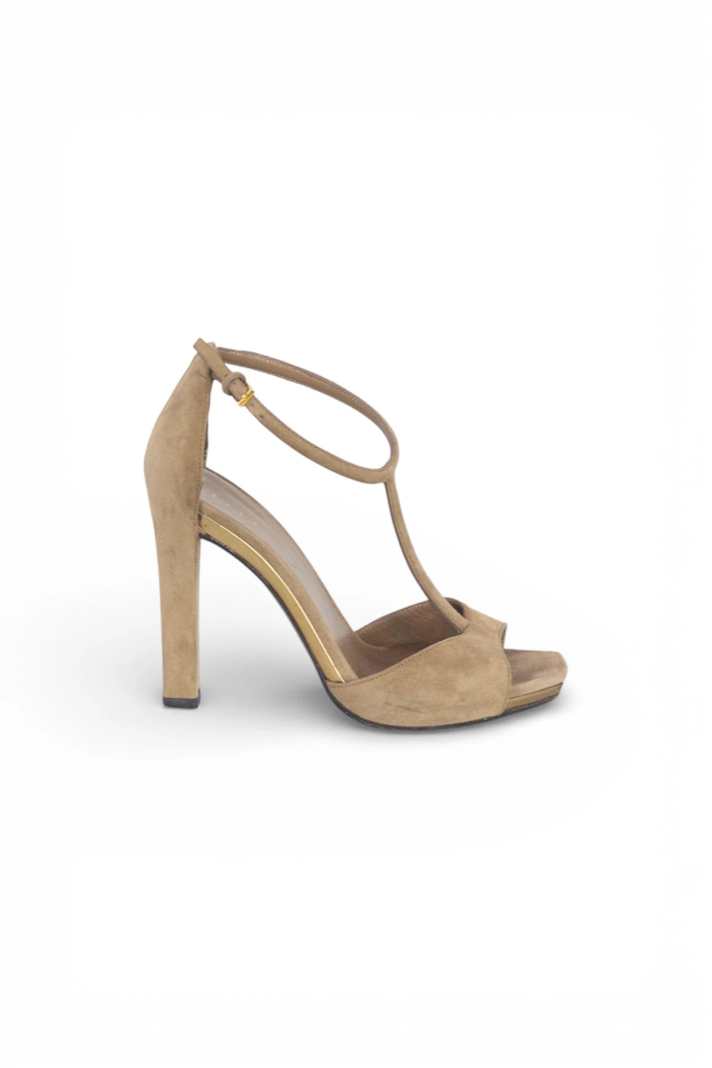Suede Heeled Sandals with T-Bar