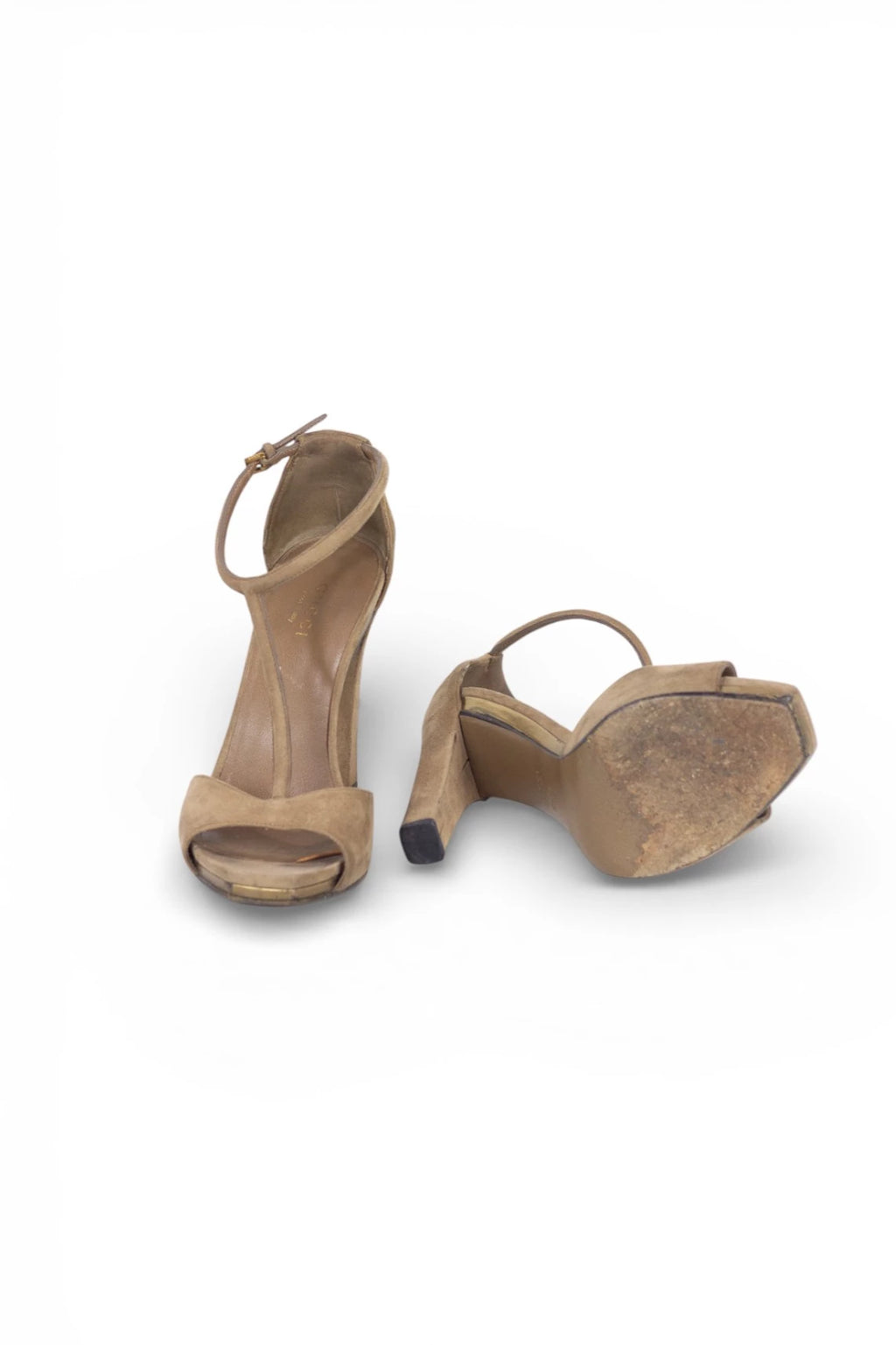Suede Heeled Sandals with T-Bar