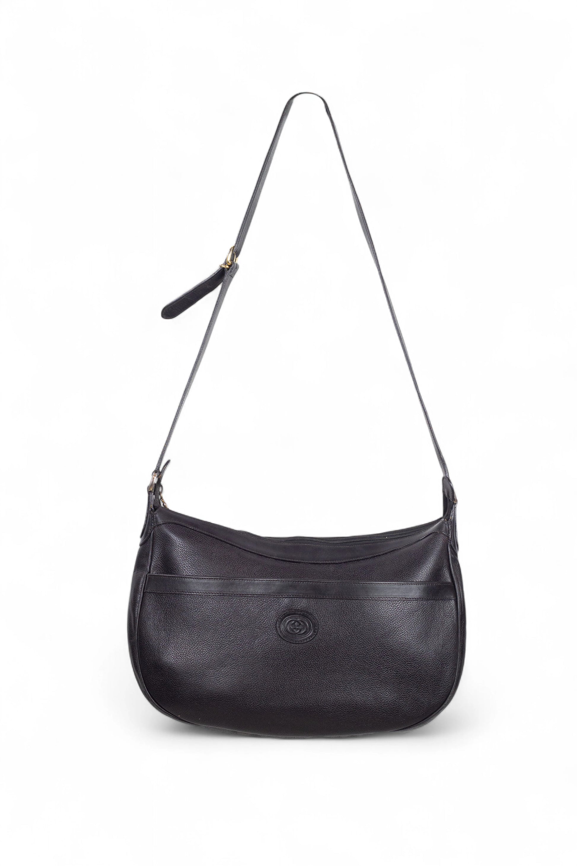 Black Leather Crossbody Bag with Interlocking G Logo