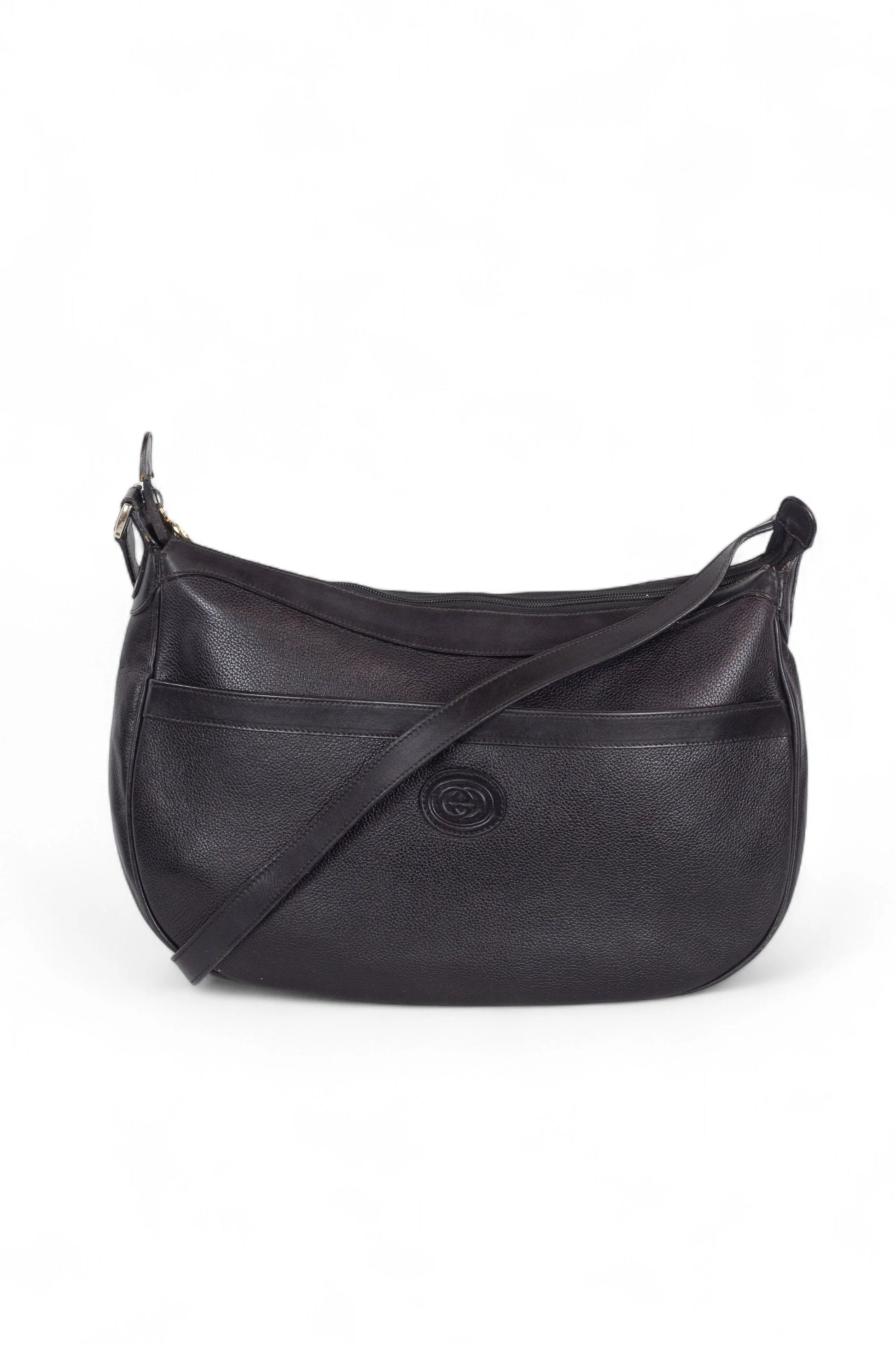 Black Leather Crossbody Bag with Interlocking G Logo