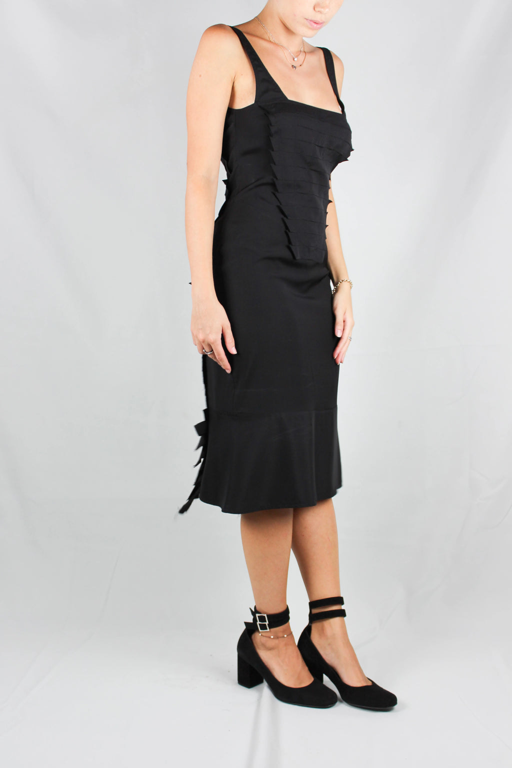 Black pleated slip dress