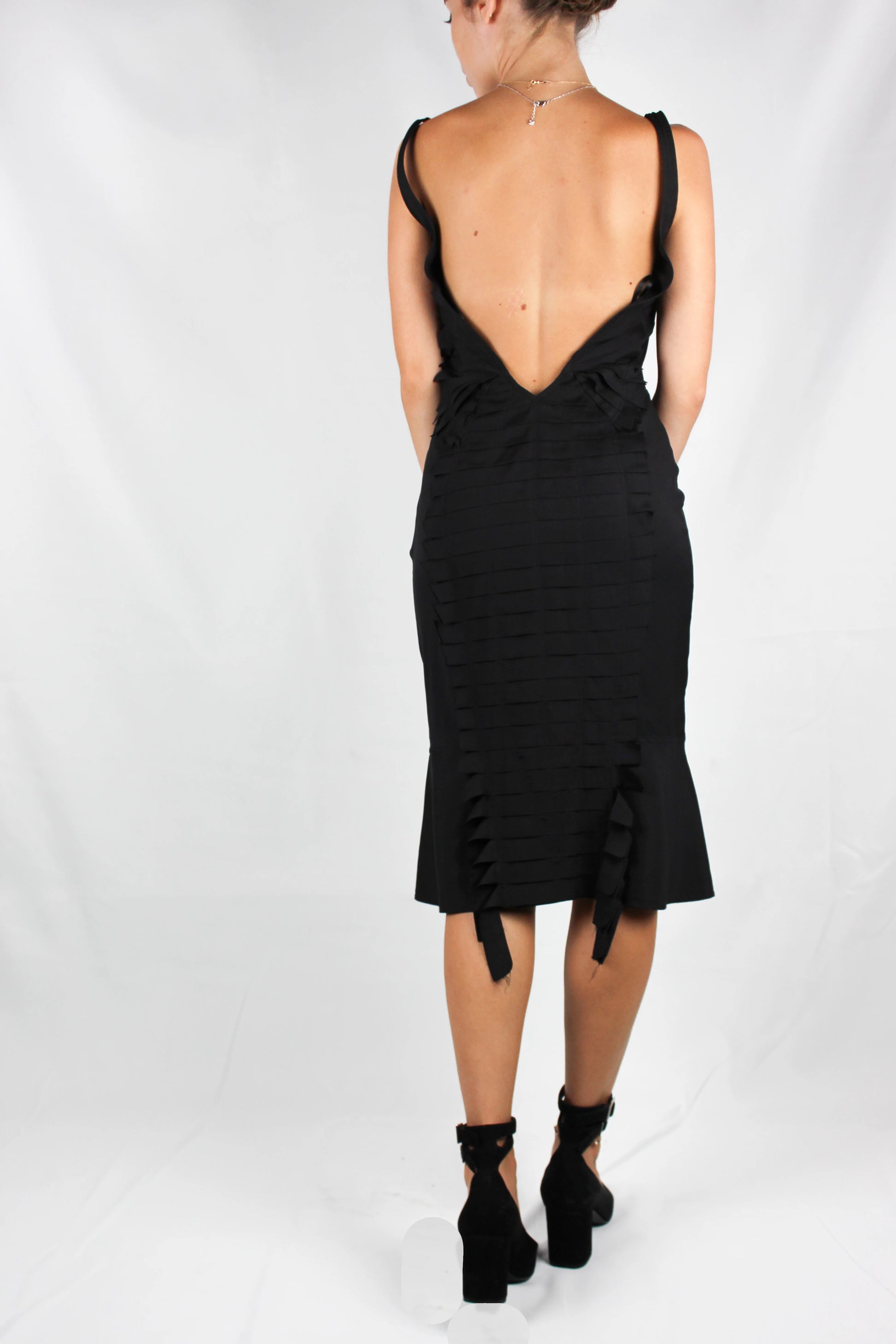 Black pleated slip dress