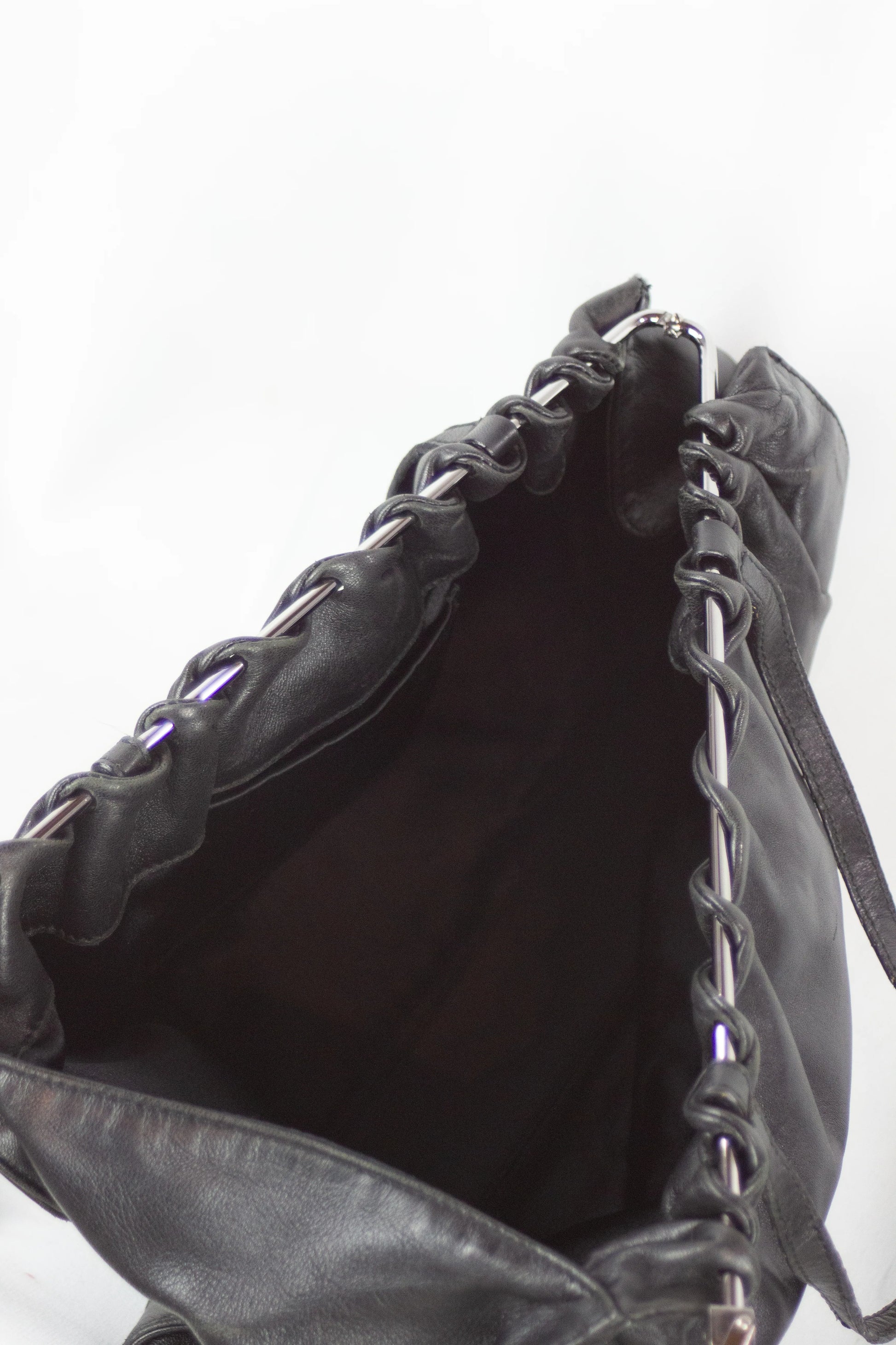 Ruffled leather shoulder bag