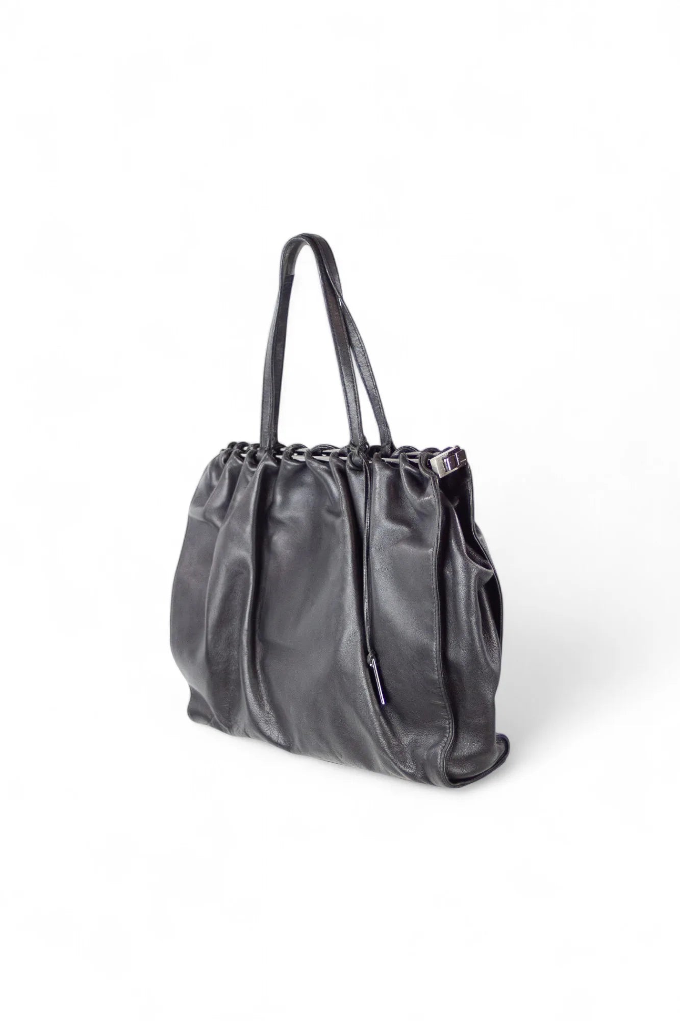 Ruffled leather shoulder bag