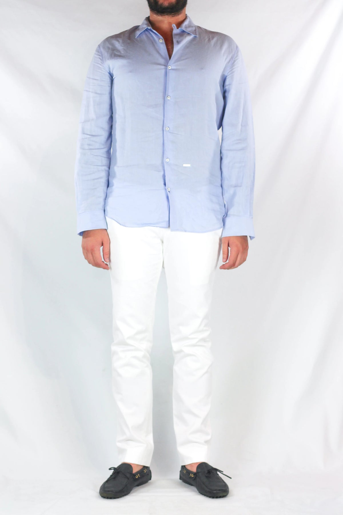 White Cotton Slim Trousers