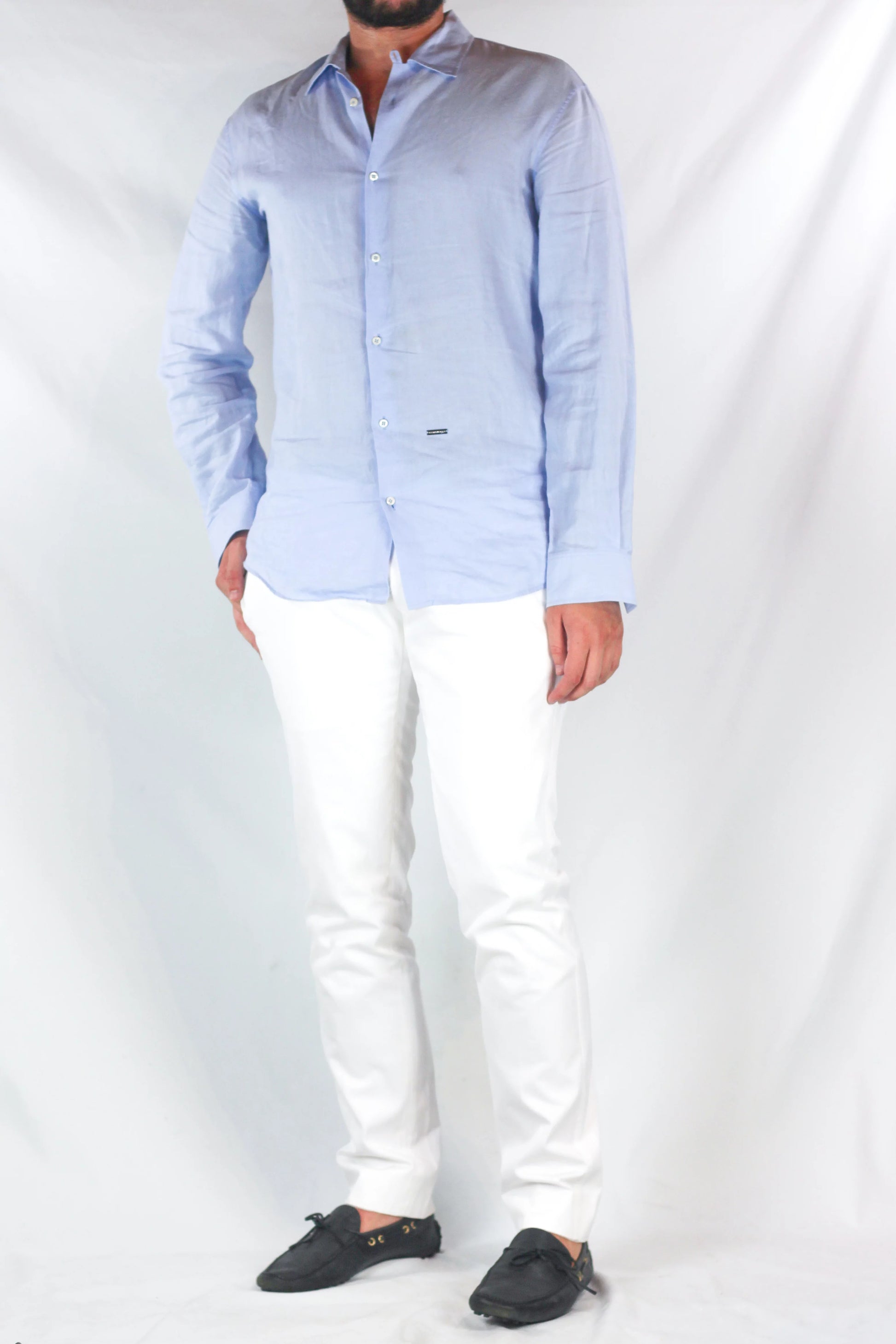 White Cotton Slim Trousers