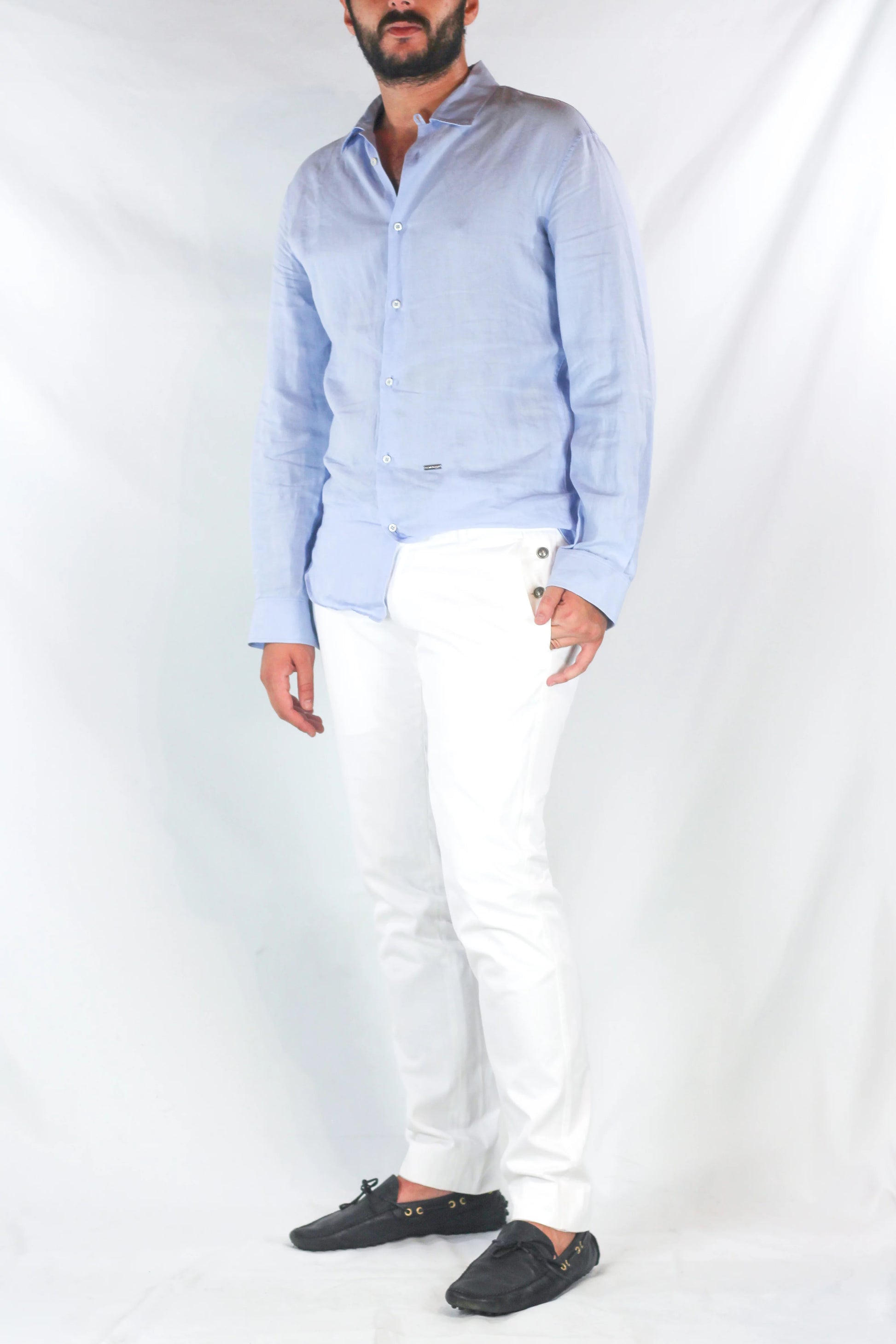 White Cotton Slim Trousers