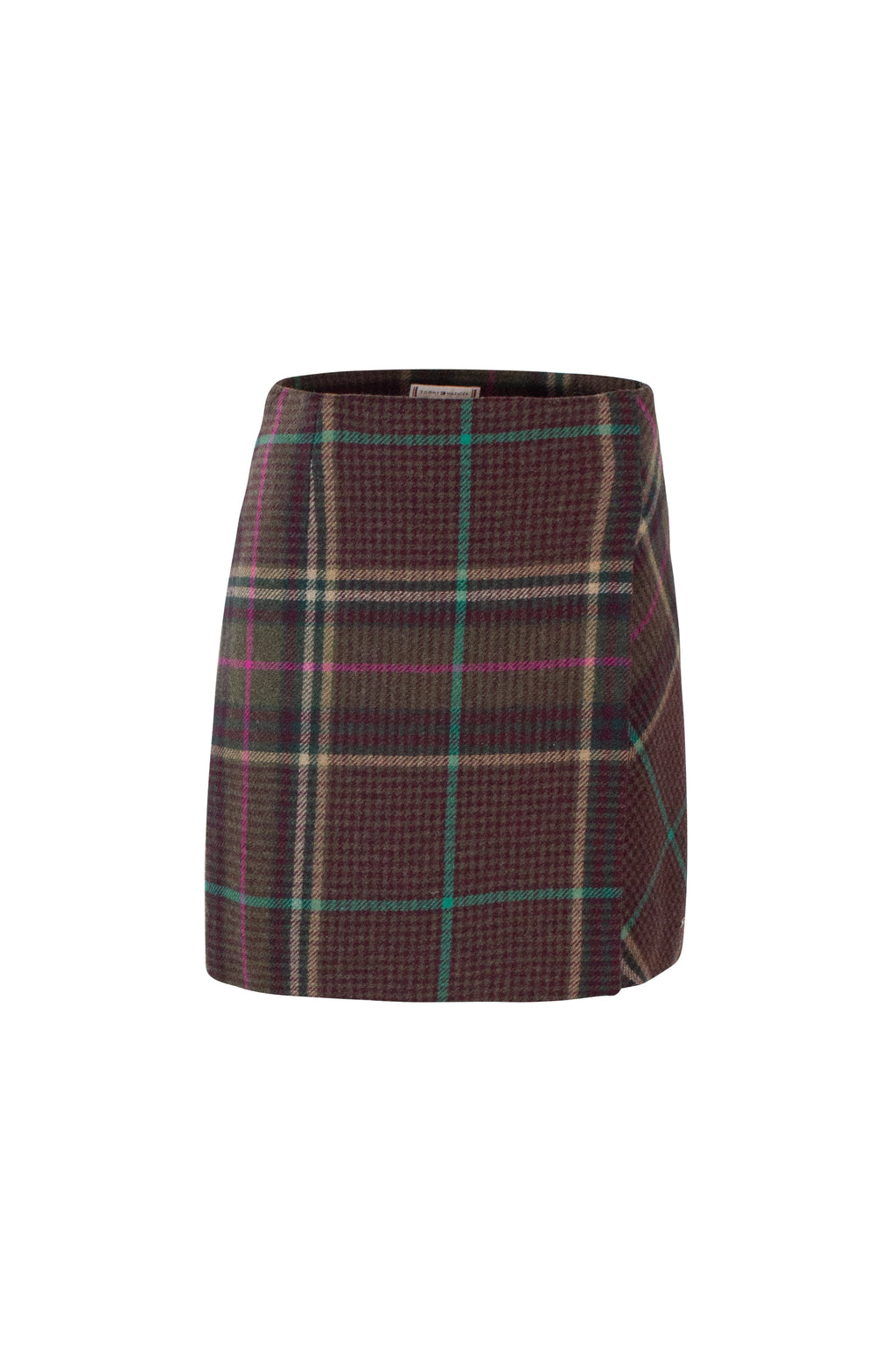 Wool Check Mini Skirt with Wrap Design