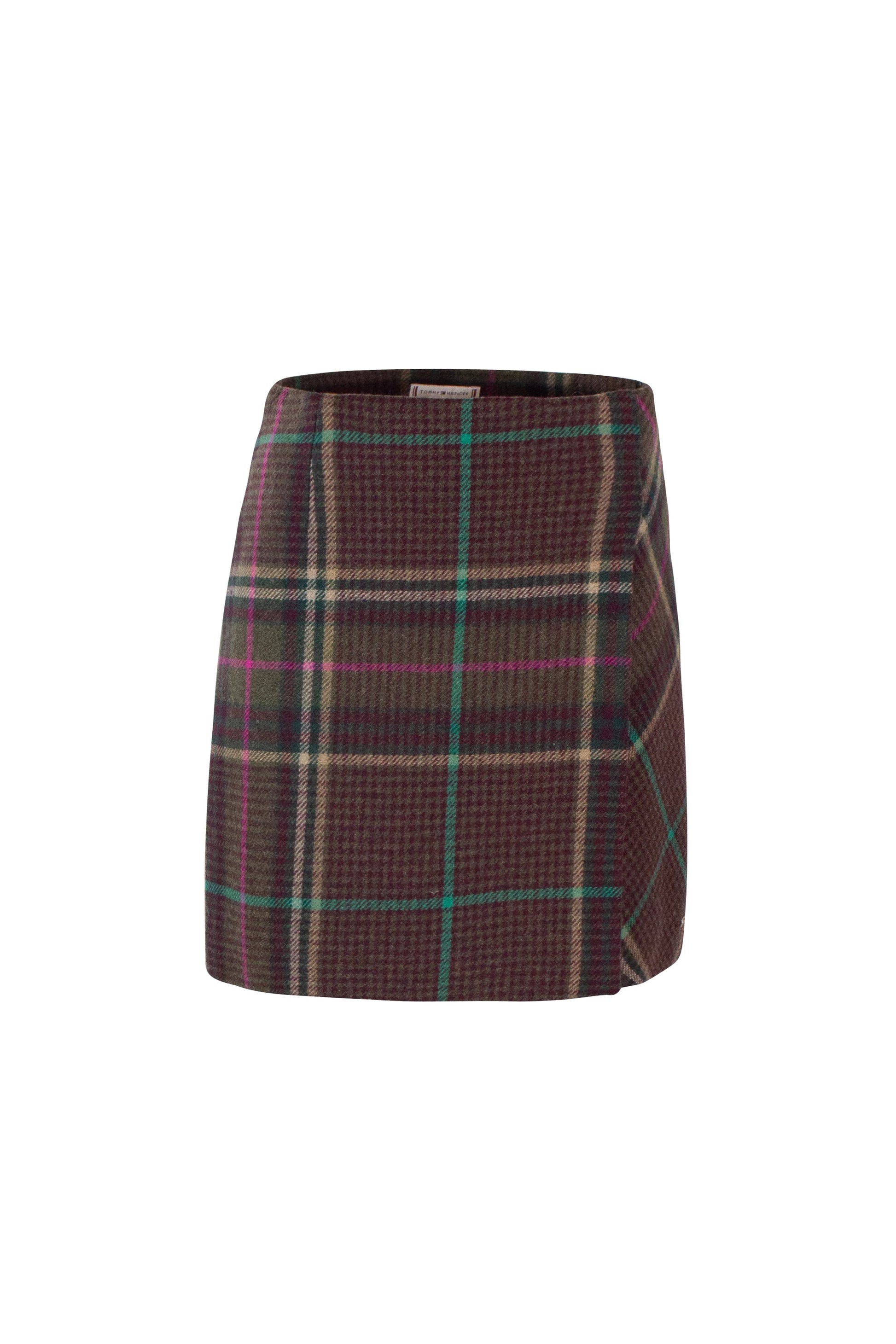 Wool Check Mini Skirt with Wrap Design