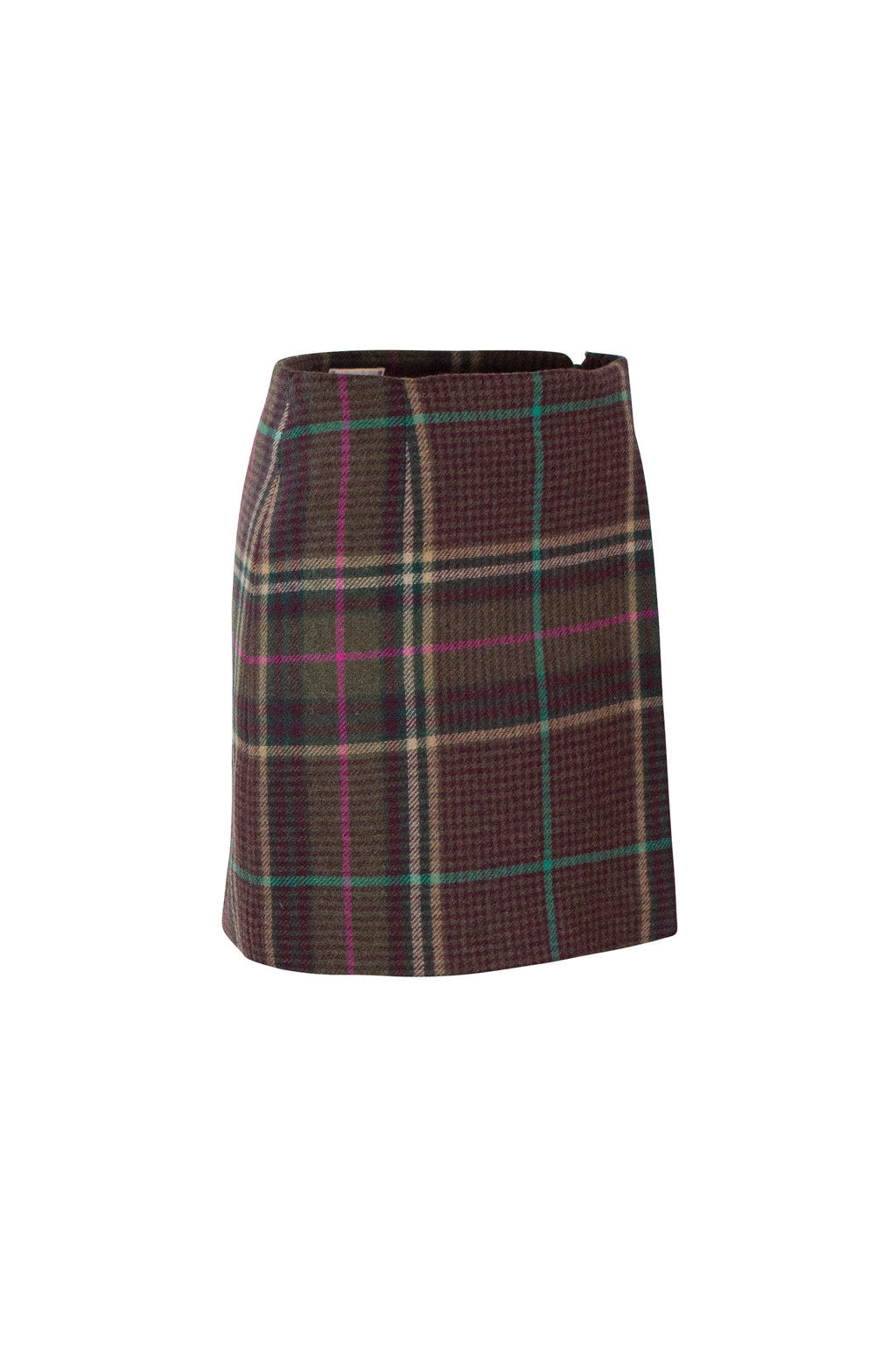 Wool Check Mini Skirt with Wrap Design