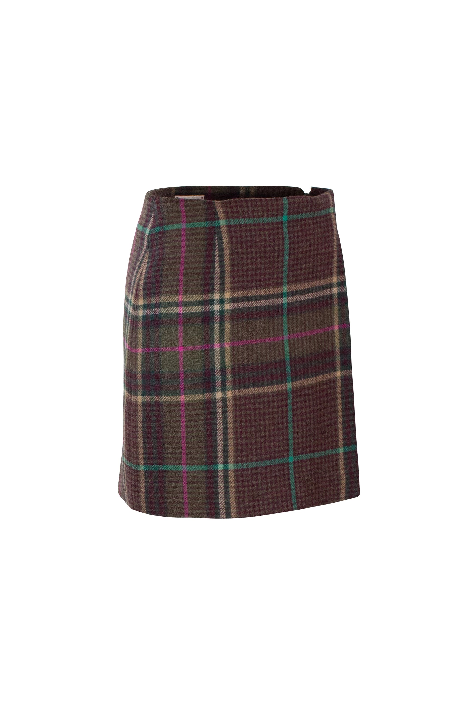 Wool Check Mini Skirt with Wrap Design