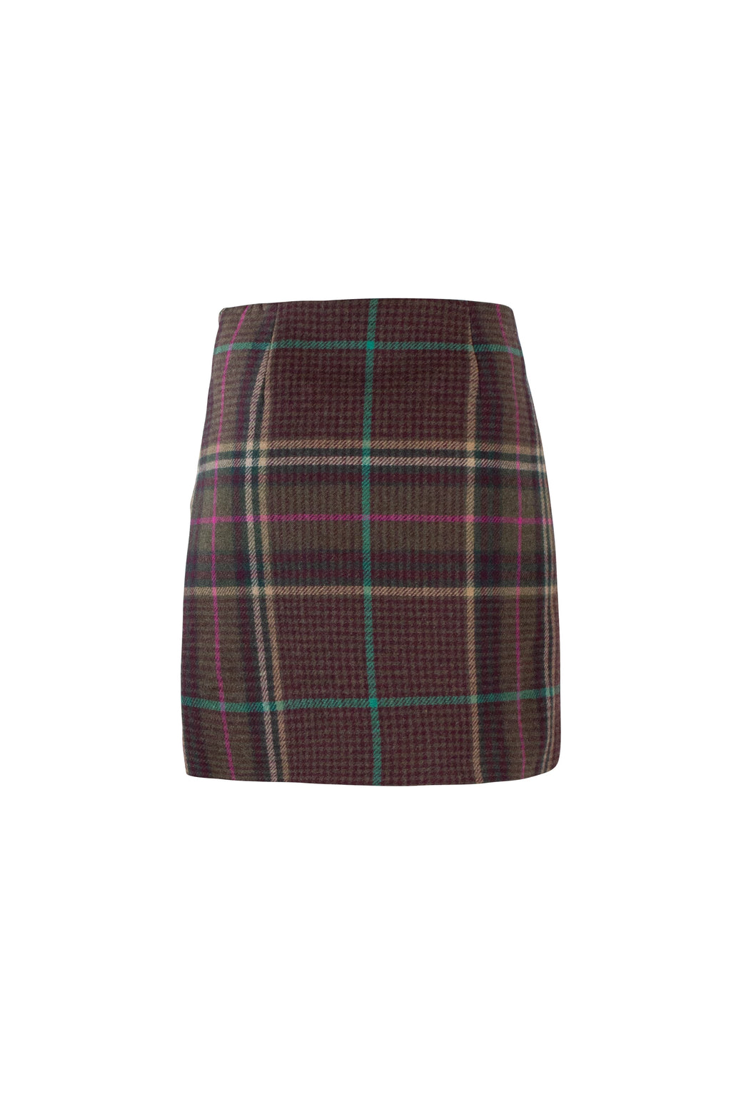 Wool Check Mini Skirt with Wrap Design