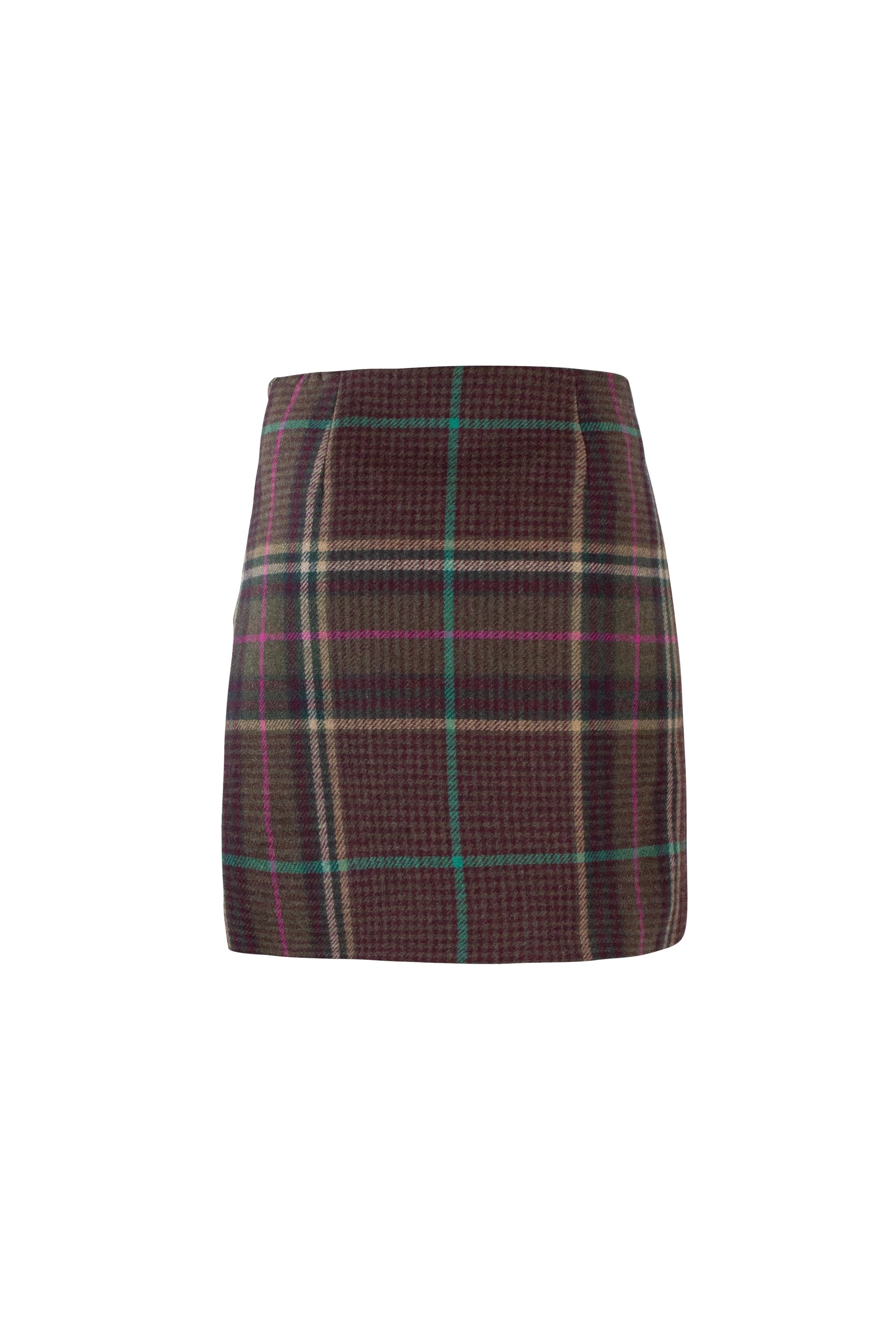 Wool Check Mini Skirt with Wrap Design