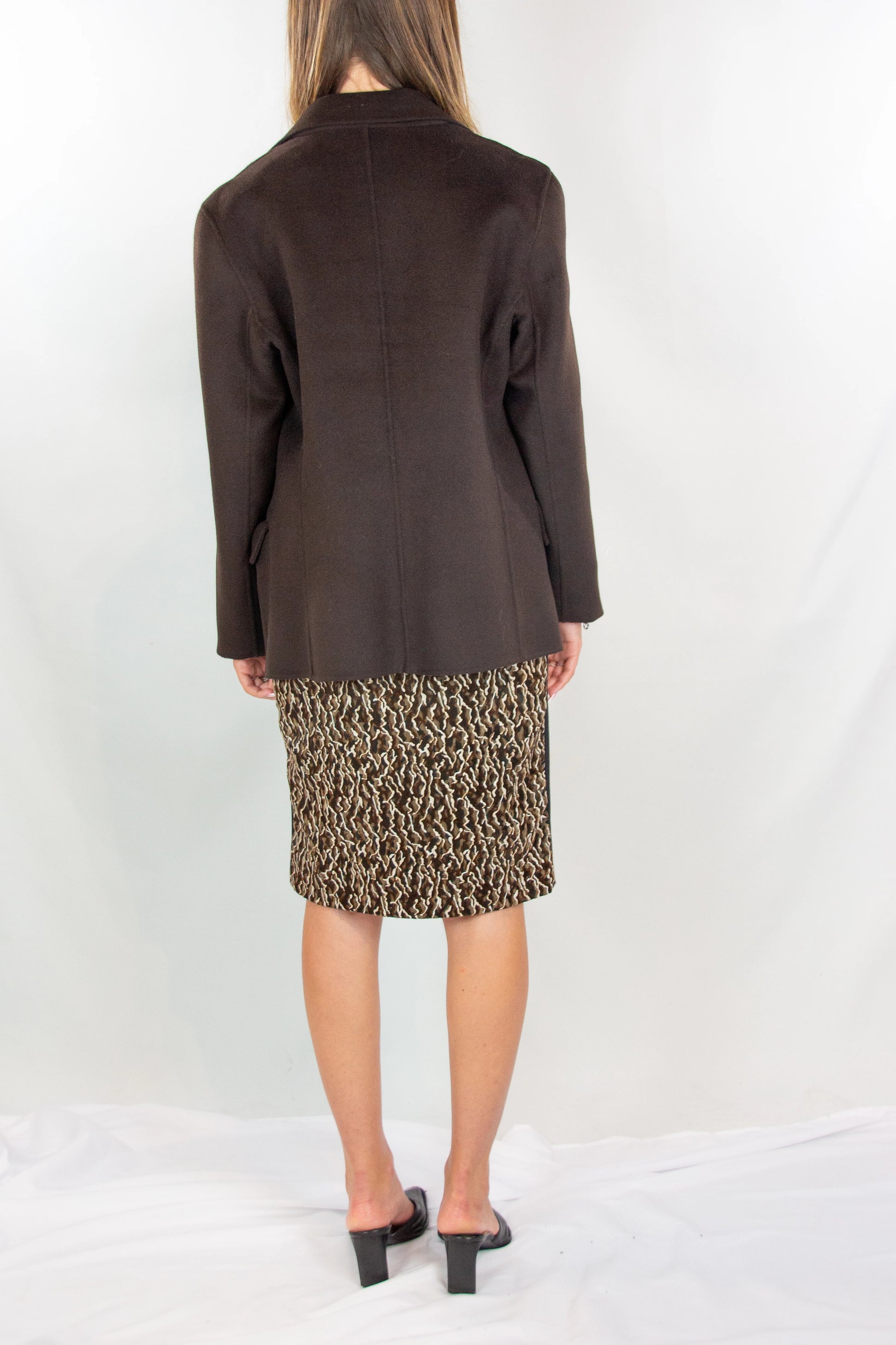 Wool and Cashmere Short Coat in Dark Brown